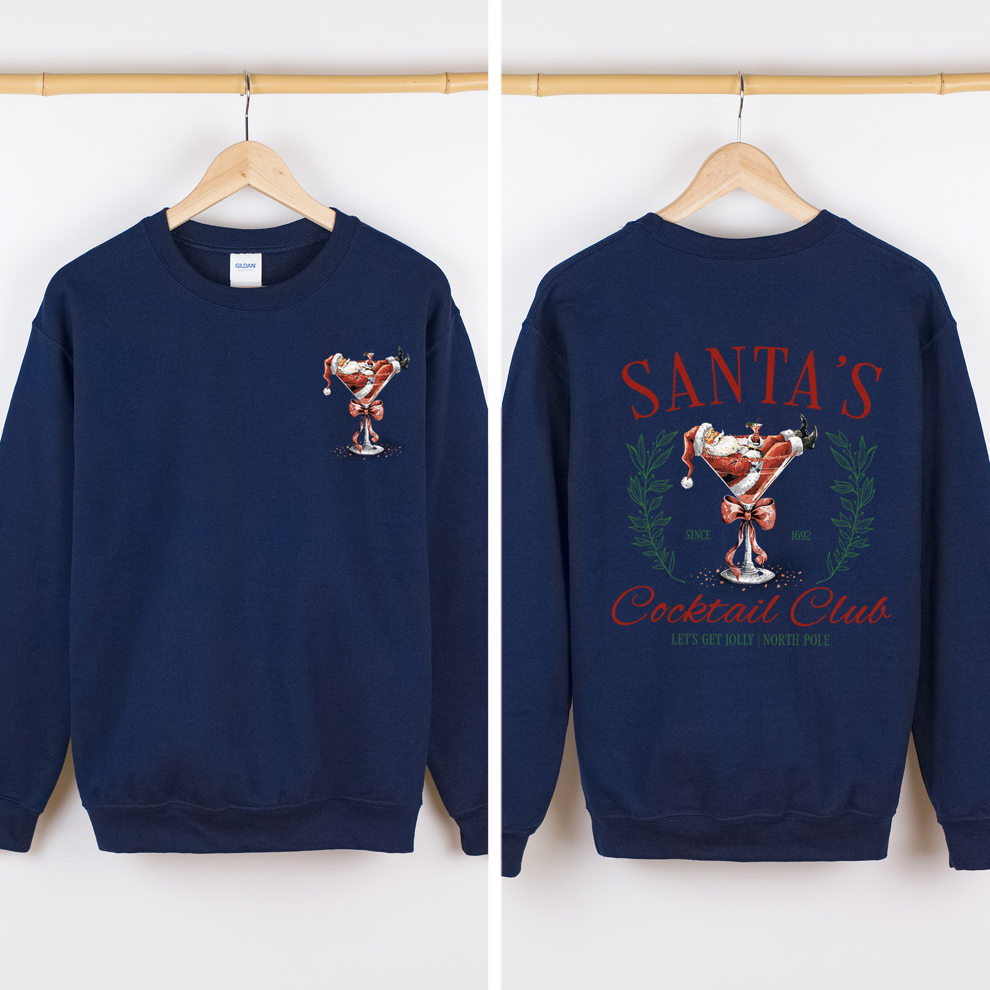 Santa's Cocktail Club I Like Them Real Thick And Sprucy Front And Back Print Sweatshirt