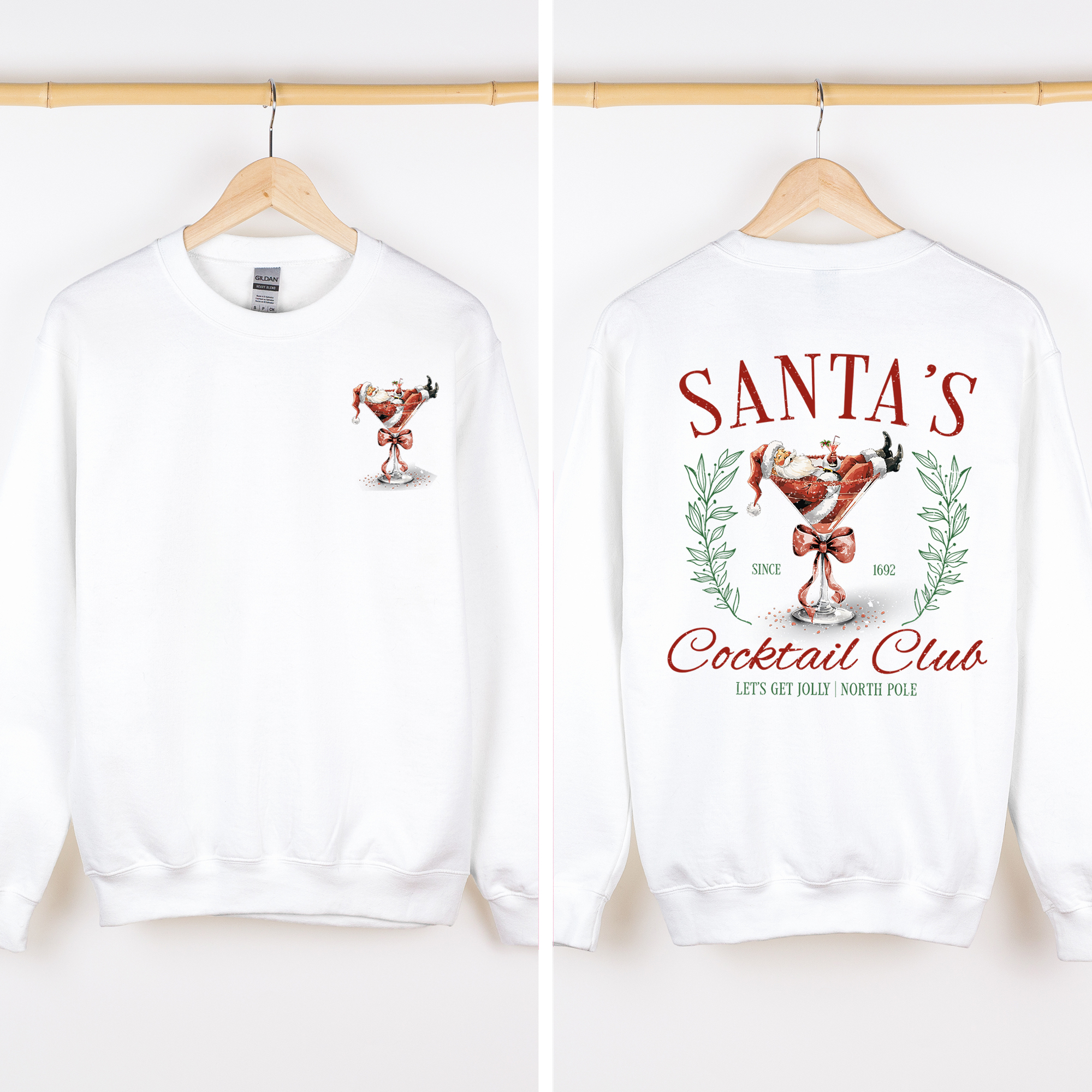 Santa's Cocktail Club I Like Them Real Thick And Sprucy Front And Back Print Sweatshirt