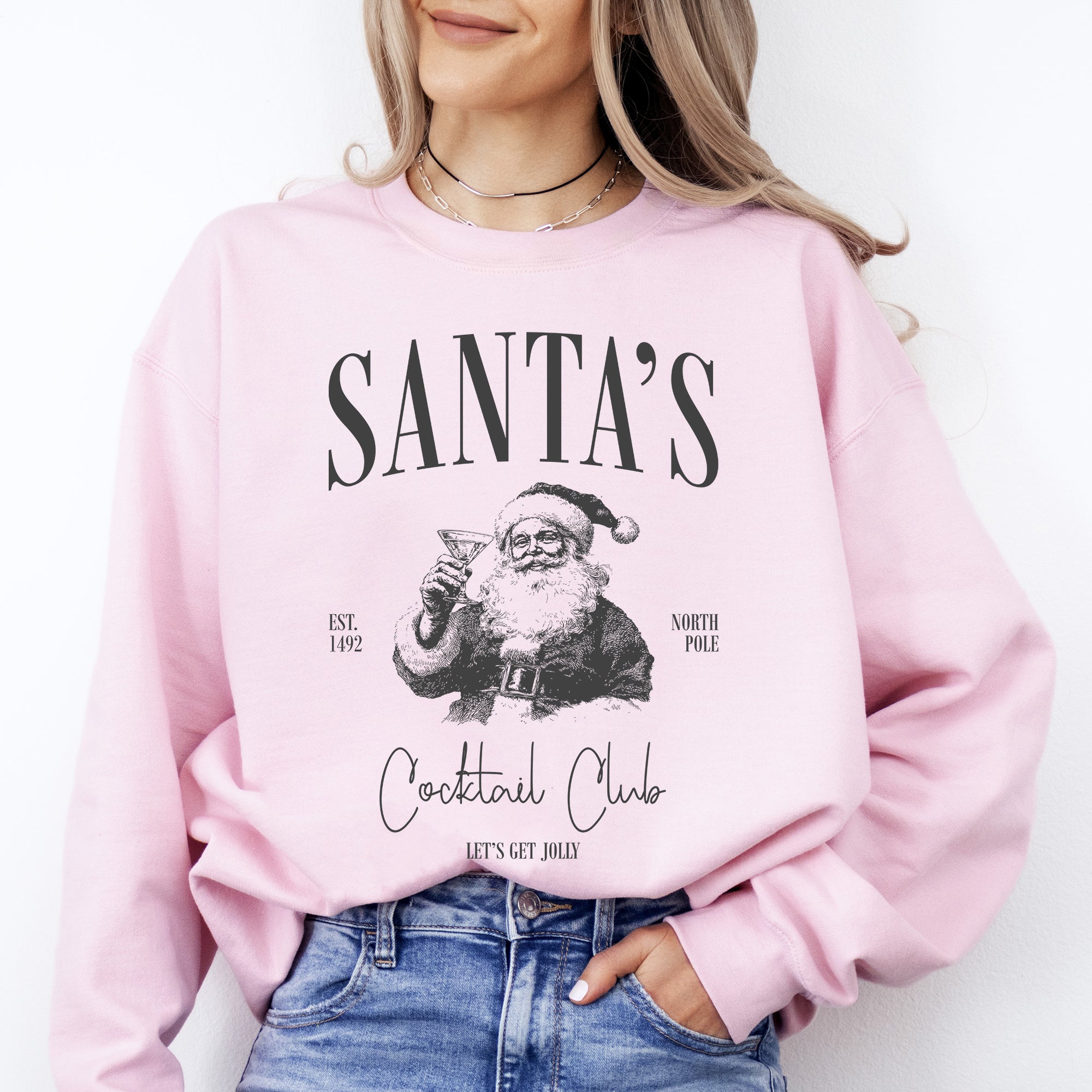 Santa's Cocktail Club, Merry Christmas, Bougie, Coquette Cozy Holiday Sweatshirt