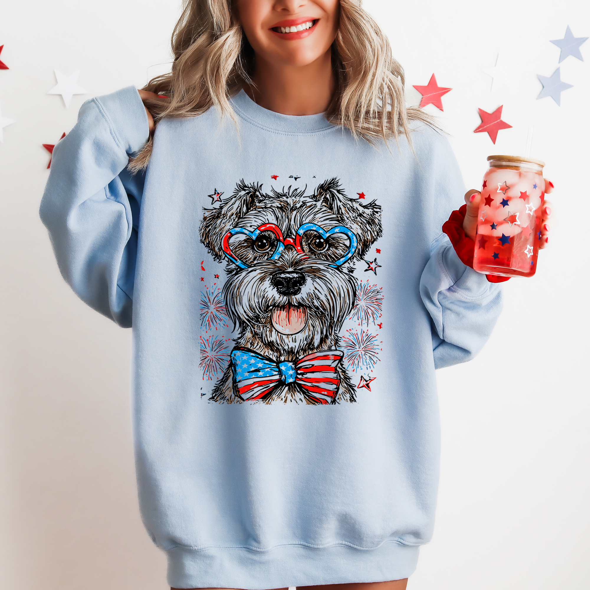 Schnauzer Patriotic Dog USA 4th of July Pet Lover Proud American Flag Stars Stripes Sweatshirt