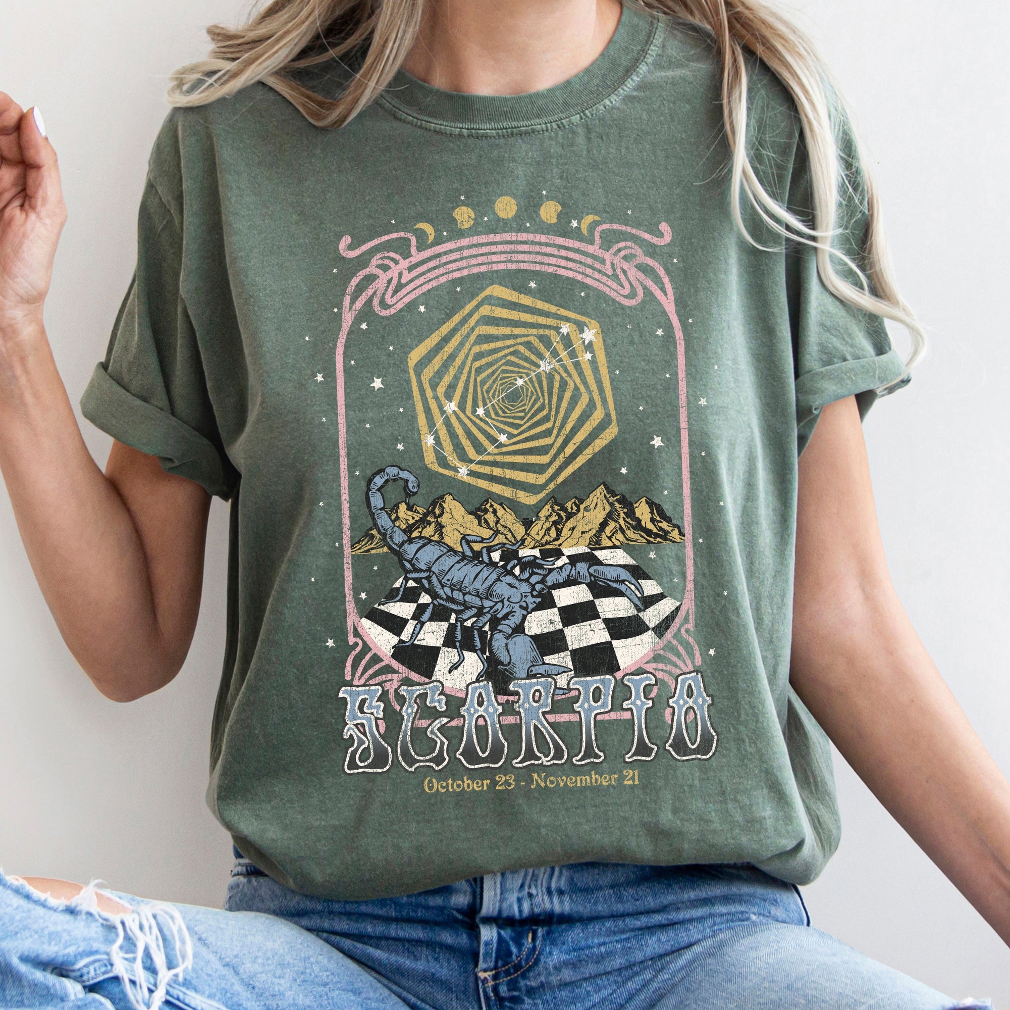 Scorpio Zodiac Horoscope Astrology Vintage Celestial Signs Collection Edition Comfort Colors Tee