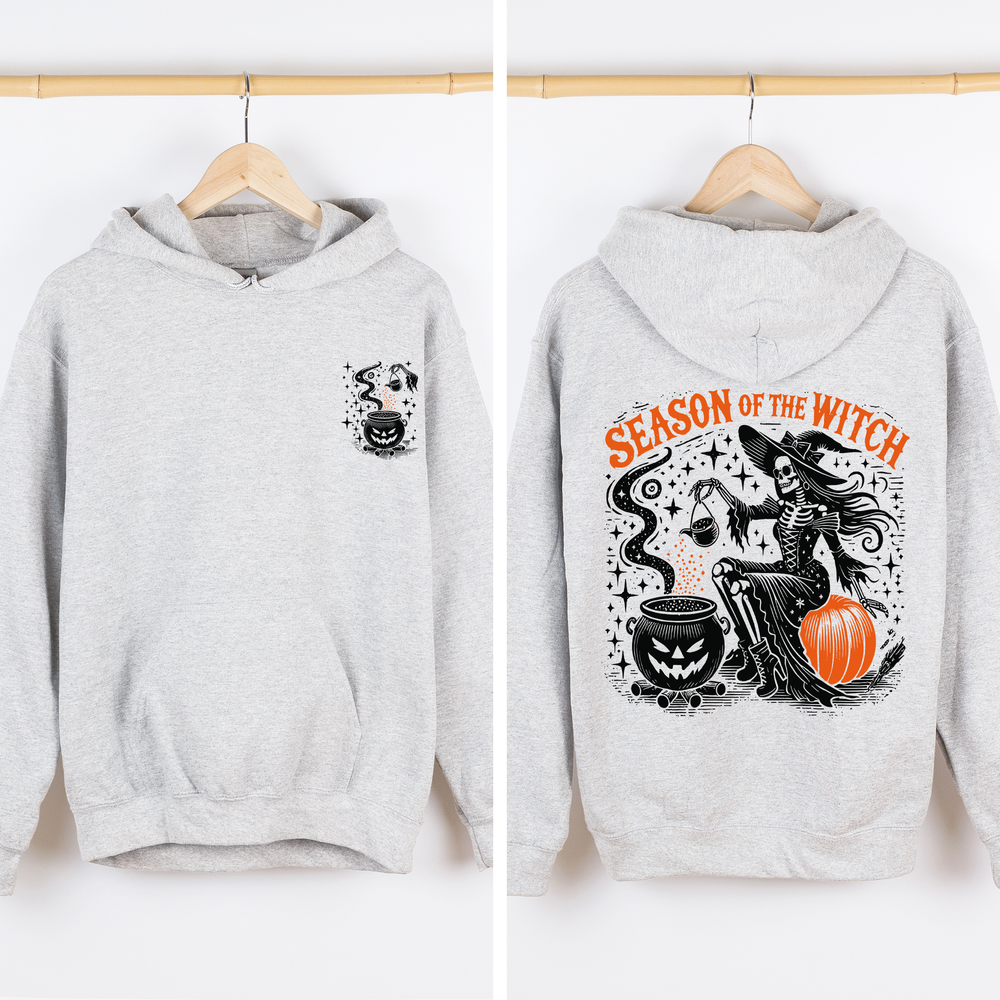 Season Of The Witch Halloween Front And Back Spooky Retro Ghost Monster Graphic Hoodie