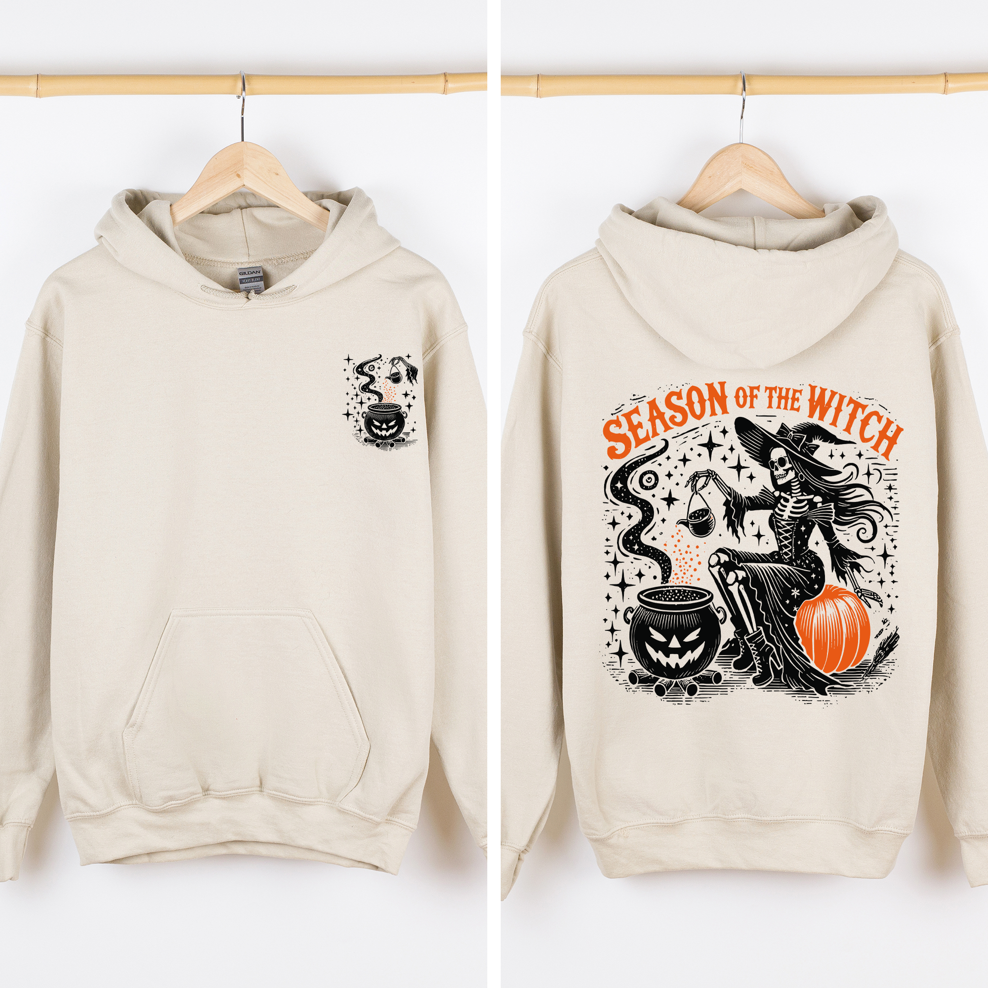 Season Of The Witch Halloween Front And Back Spooky Retro Ghost Monster Graphic Hoodie