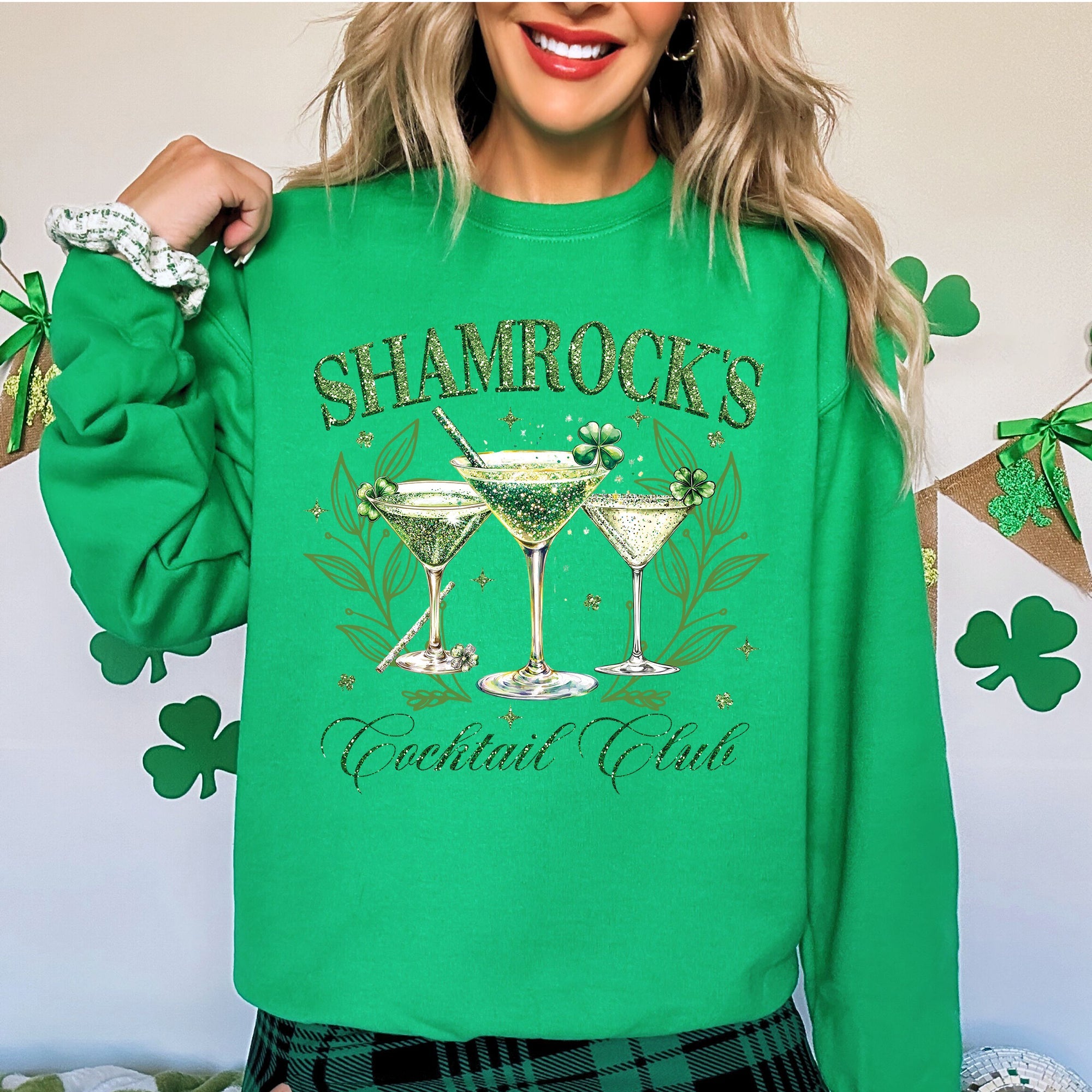 Shamrock's Cocktail Club St Patrick's Day Shamrock Clover Leprechaun Celebration Sweatshirt