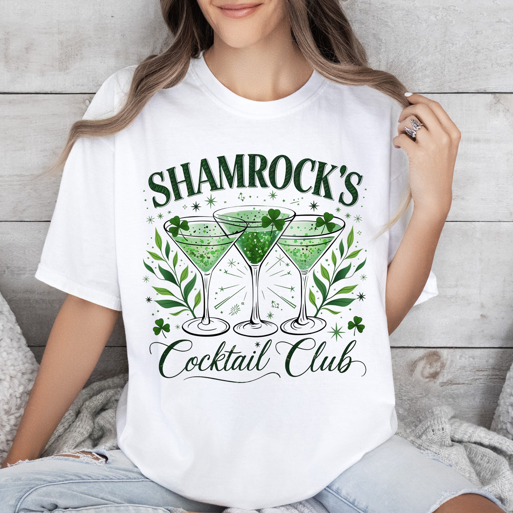 Shamrock's Cocktail Club St Patrick's Day Shamrock Clover Leprechaun Edition Comfort Colors Tee