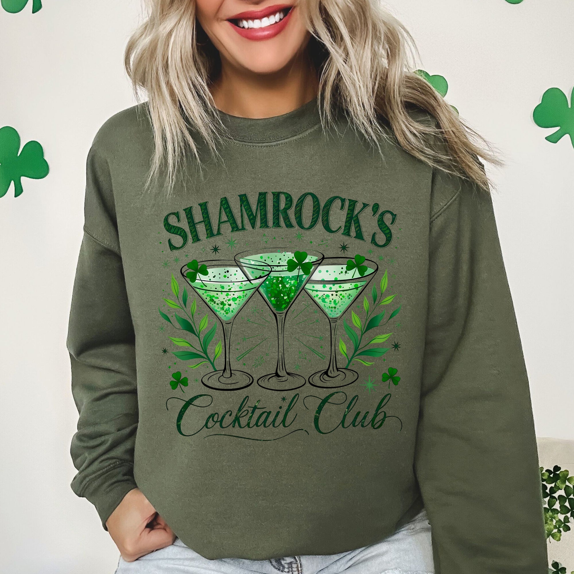 Shamrock's Cocktail Club St Patrick's Day Shamrock Clover Lucky Leprechaun Sweatshirt