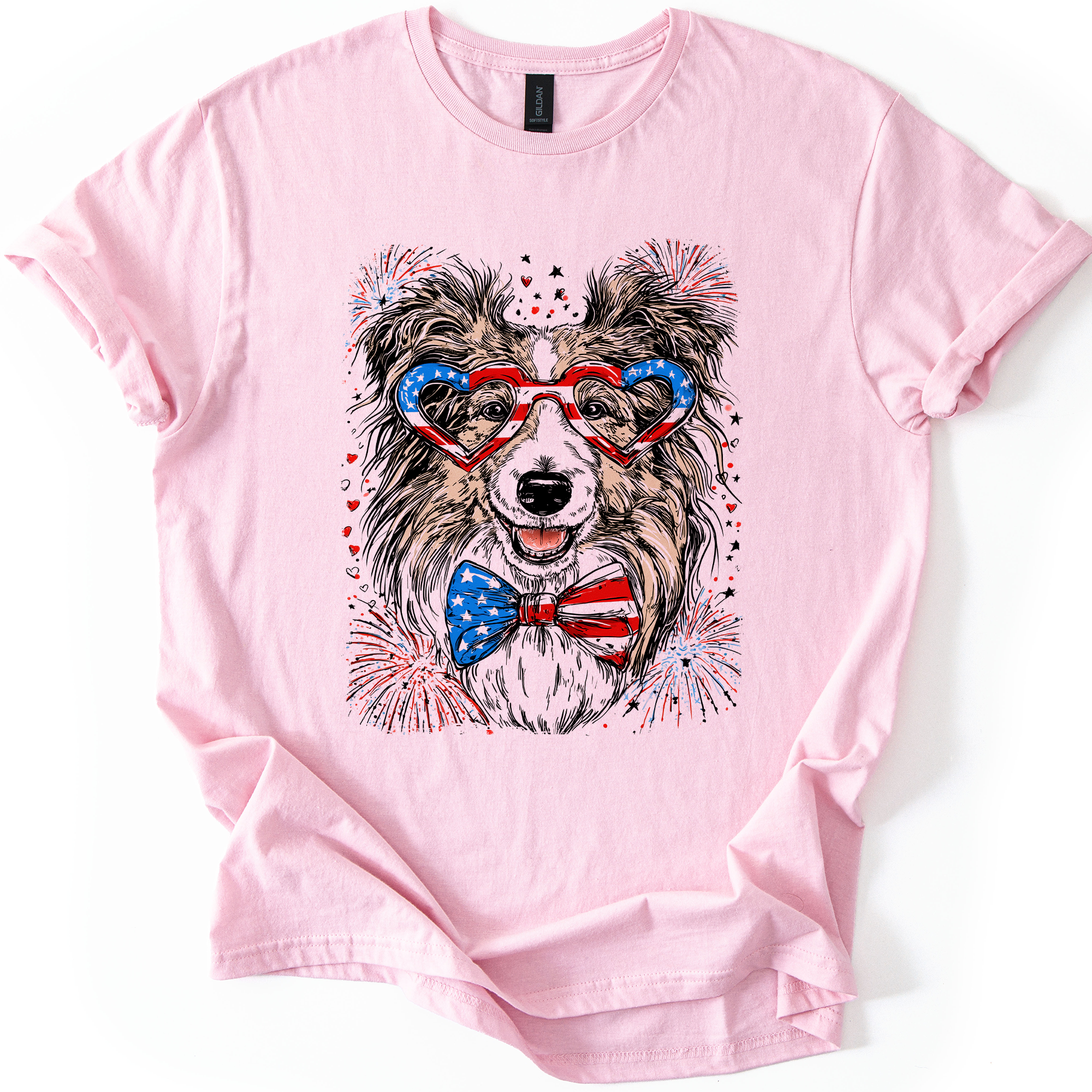 Sheltie Patriotic Dog USA Flag Fourth Of July Pet Lover Shetland Sheepdog Graphic Tee