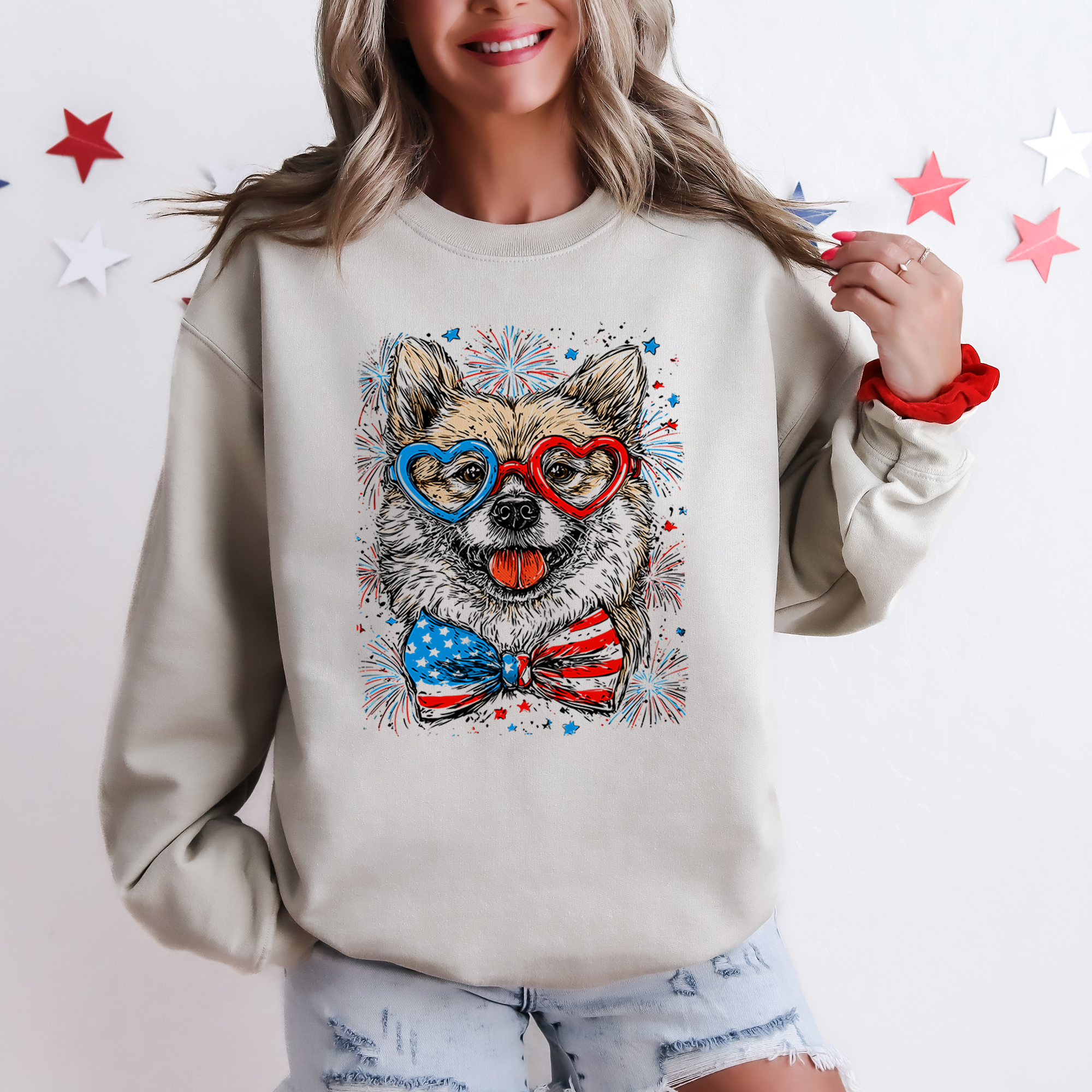 Shiba Inu Patriotic Dog USA Fourth Of July Pride Loyal Companion Graphic Sweatshirt
