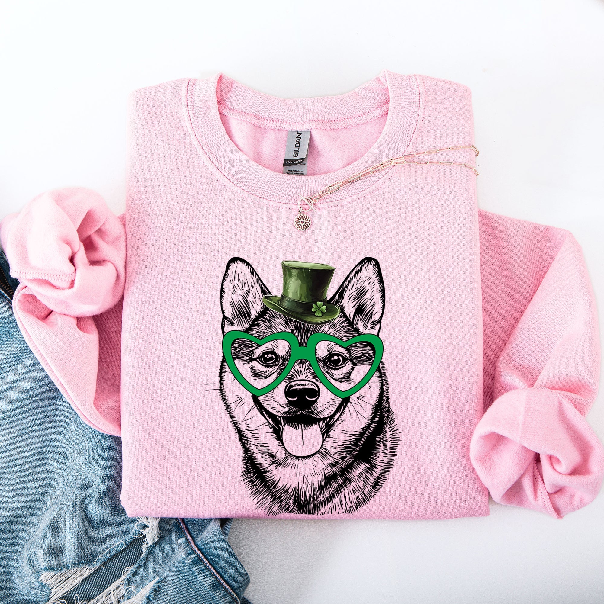 Shiba Inu Adorable Dog St Patrick's Day Lucky Irish Celebration Design Graphic Sweatshirt