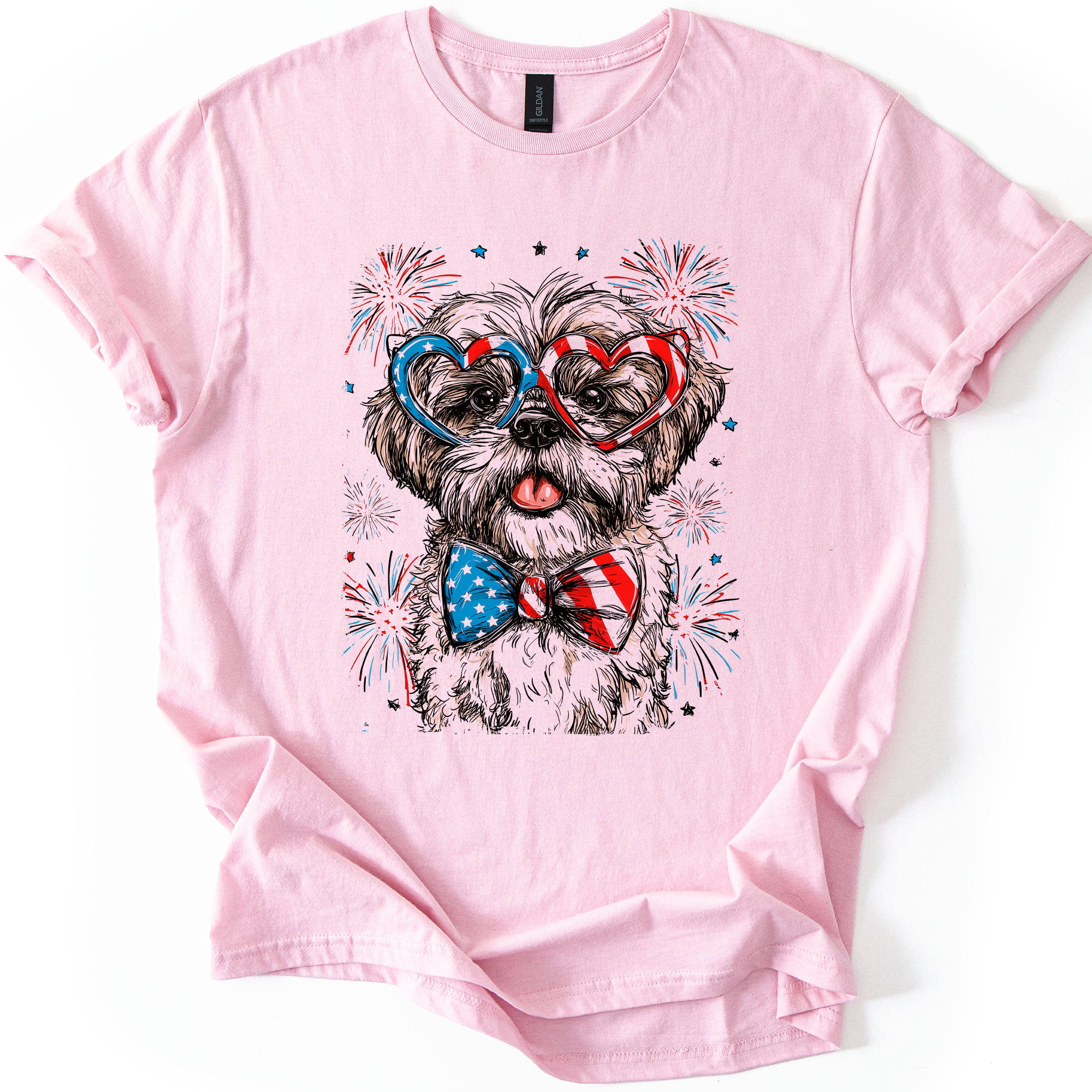 Shih Tzu Patriotic Dog Proudly American USA Fourth Of July Celebration With Flag Imagery For Pet Lovers Graphic Tee