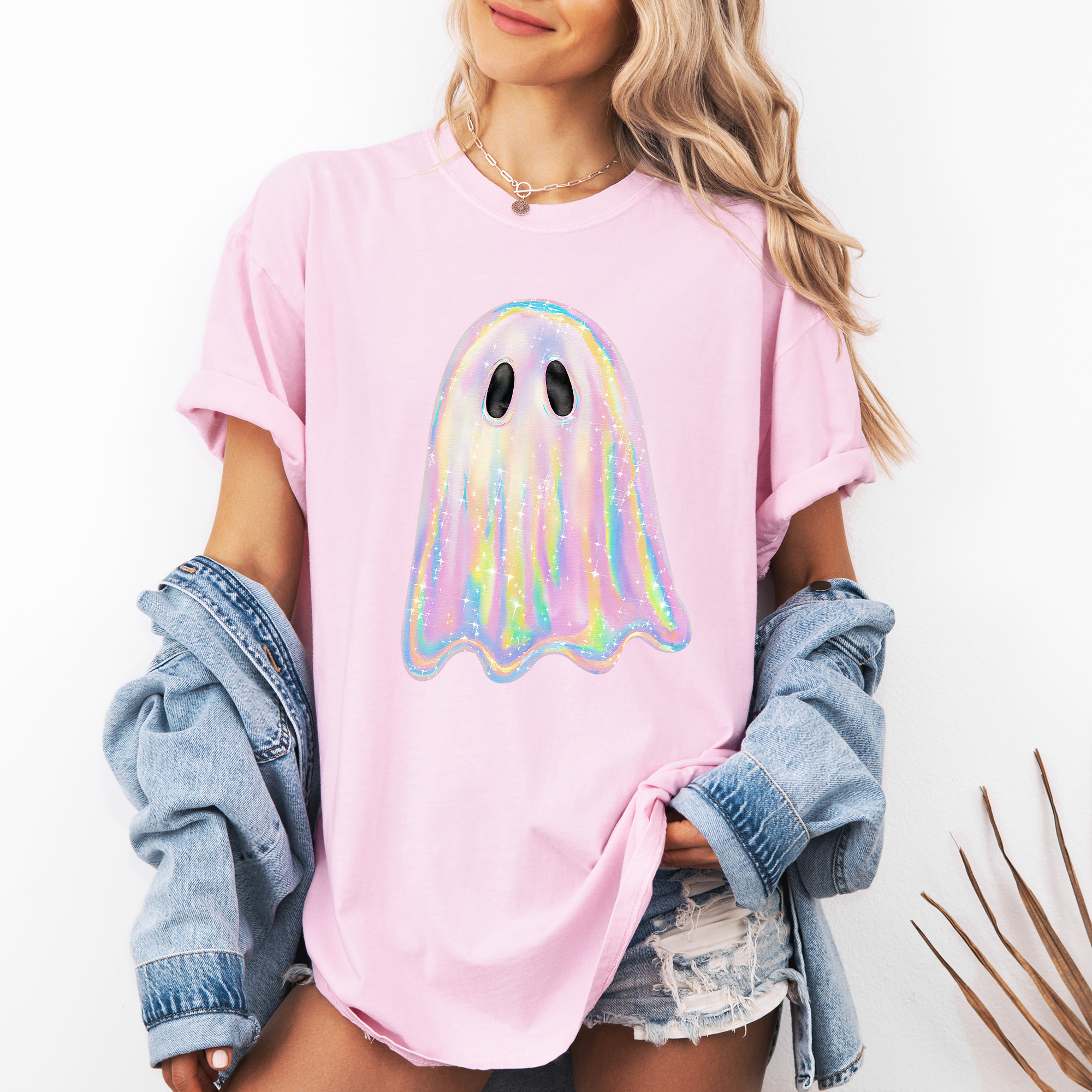 Shimmering Ghost Iridescent Boo Cute Ghost Faux Glitter Spooky Season Halloween Comfort Colors Tee