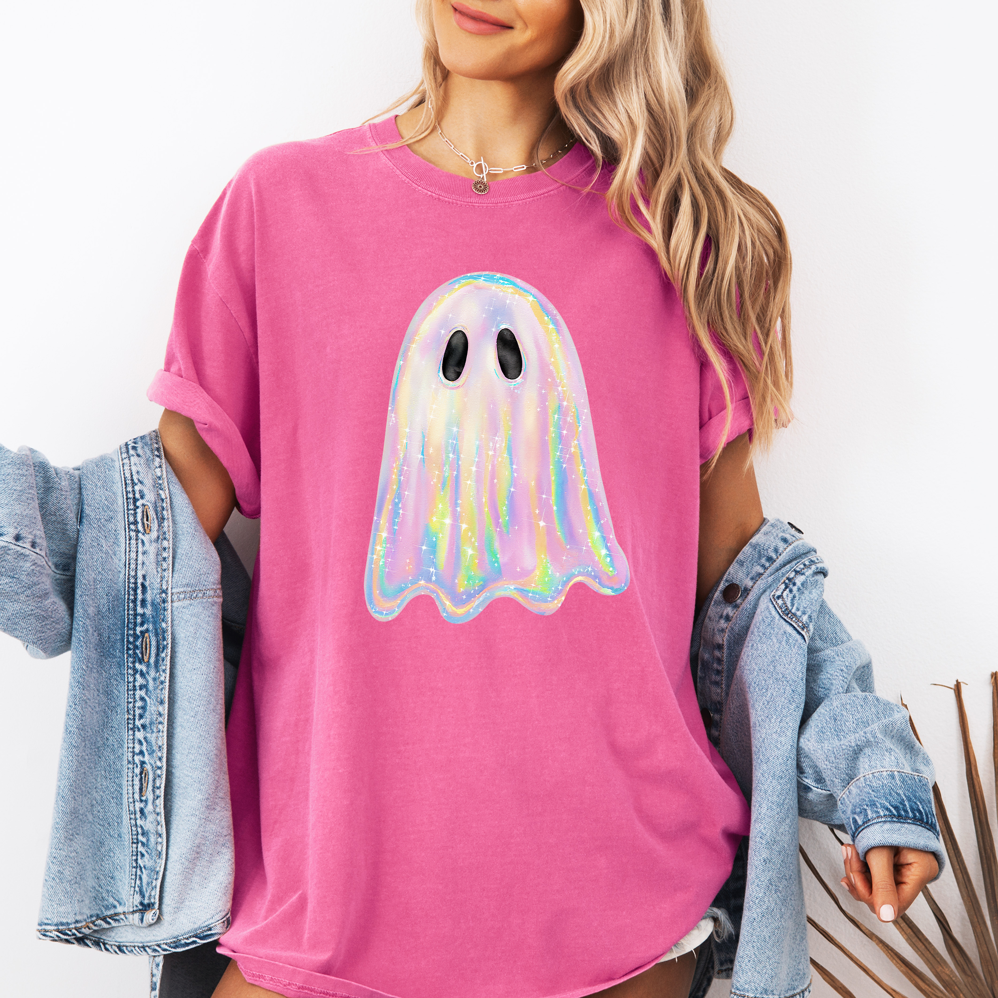 Shimmering Ghost Iridescent Boo Cute Ghost Faux Glitter Spooky Season Halloween Comfort Colors Tee