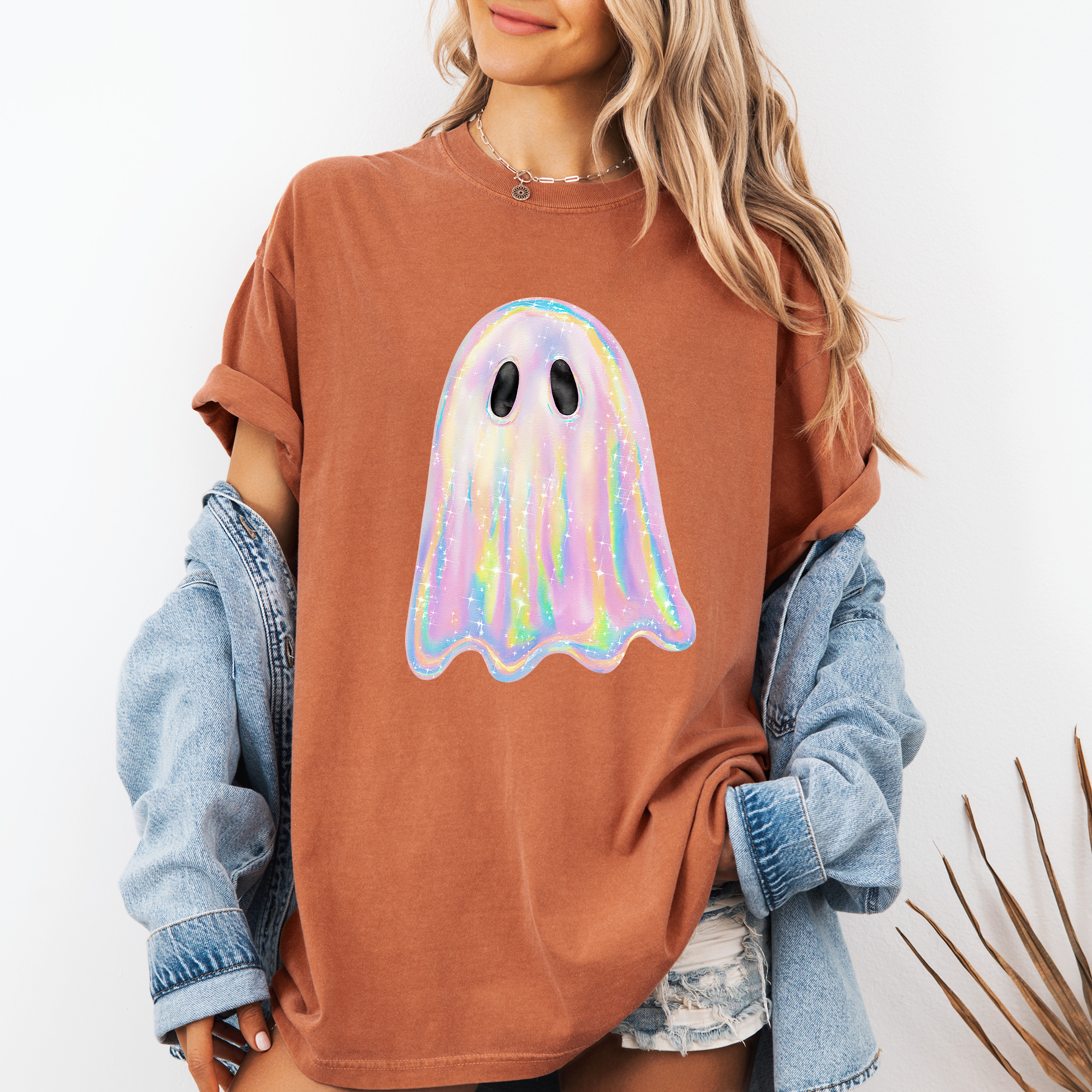 Shimmering Ghost Iridescent Boo Cute Ghost Faux Glitter Spooky Season Halloween Comfort Colors Tee