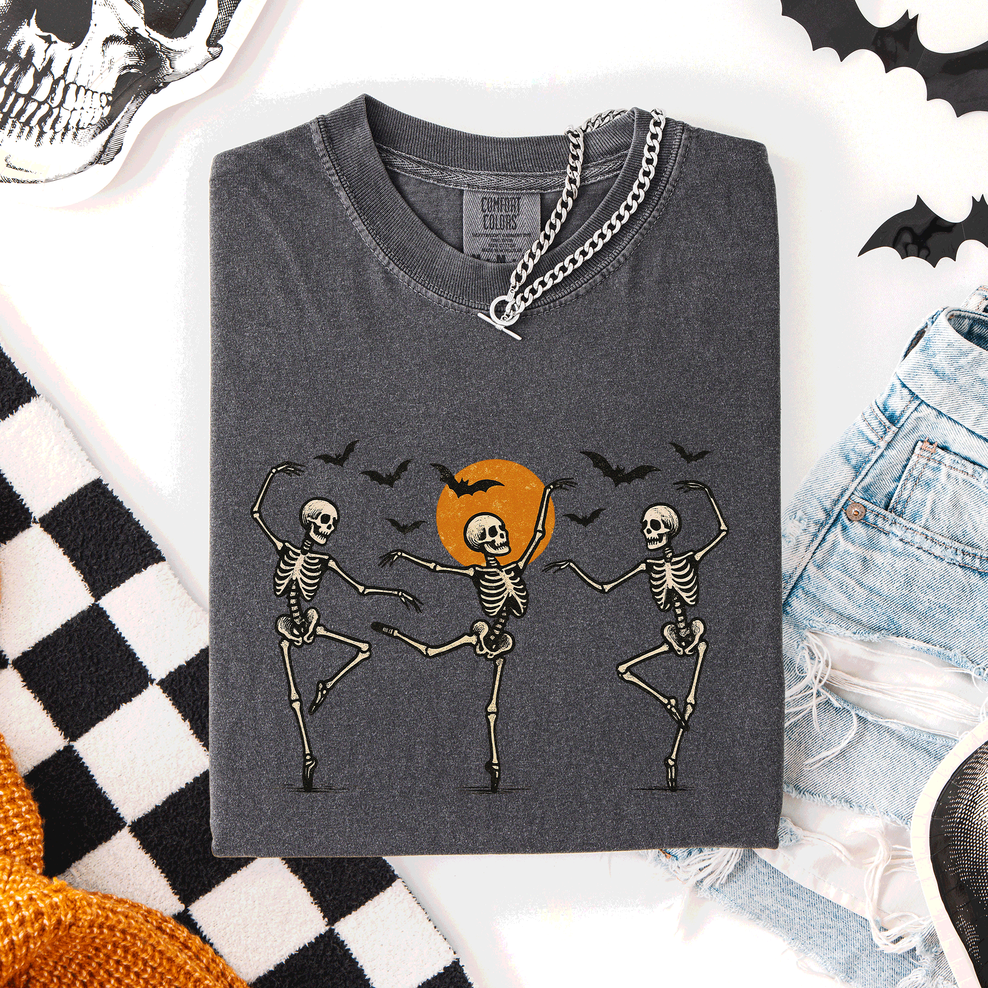 Skeleton Dancers Halloween Night Parade Of Spooky Silhouettes Comfort Colors Tee