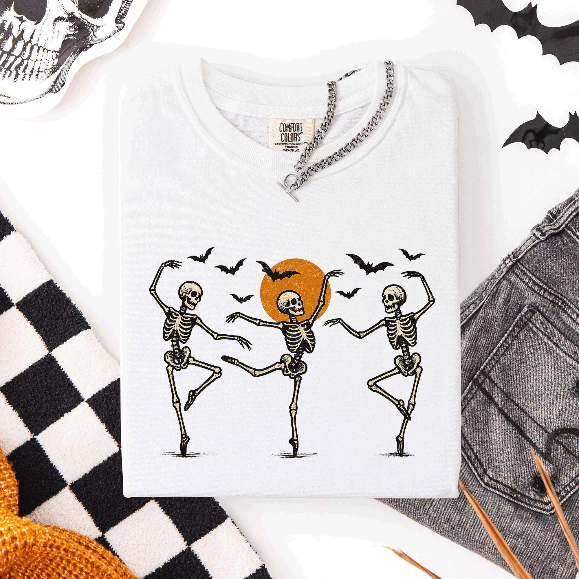 Skeleton Dancers Halloween Night Parade Of Spooky Silhouettes Comfort Colors Tee