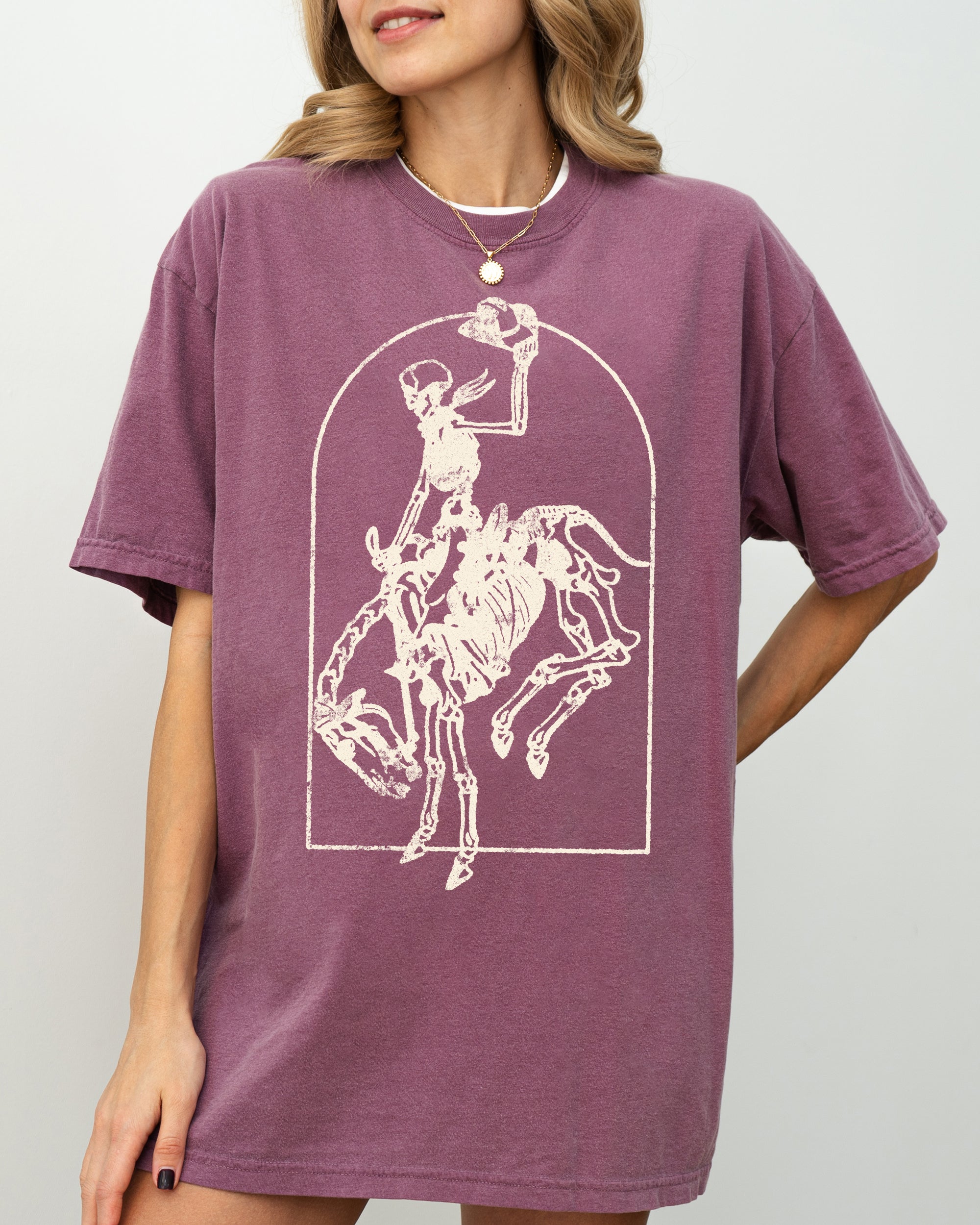 Skeleton Rodeo Rider Cowboy Horse Bronco Western Country Vintage Comfort Colors Tee