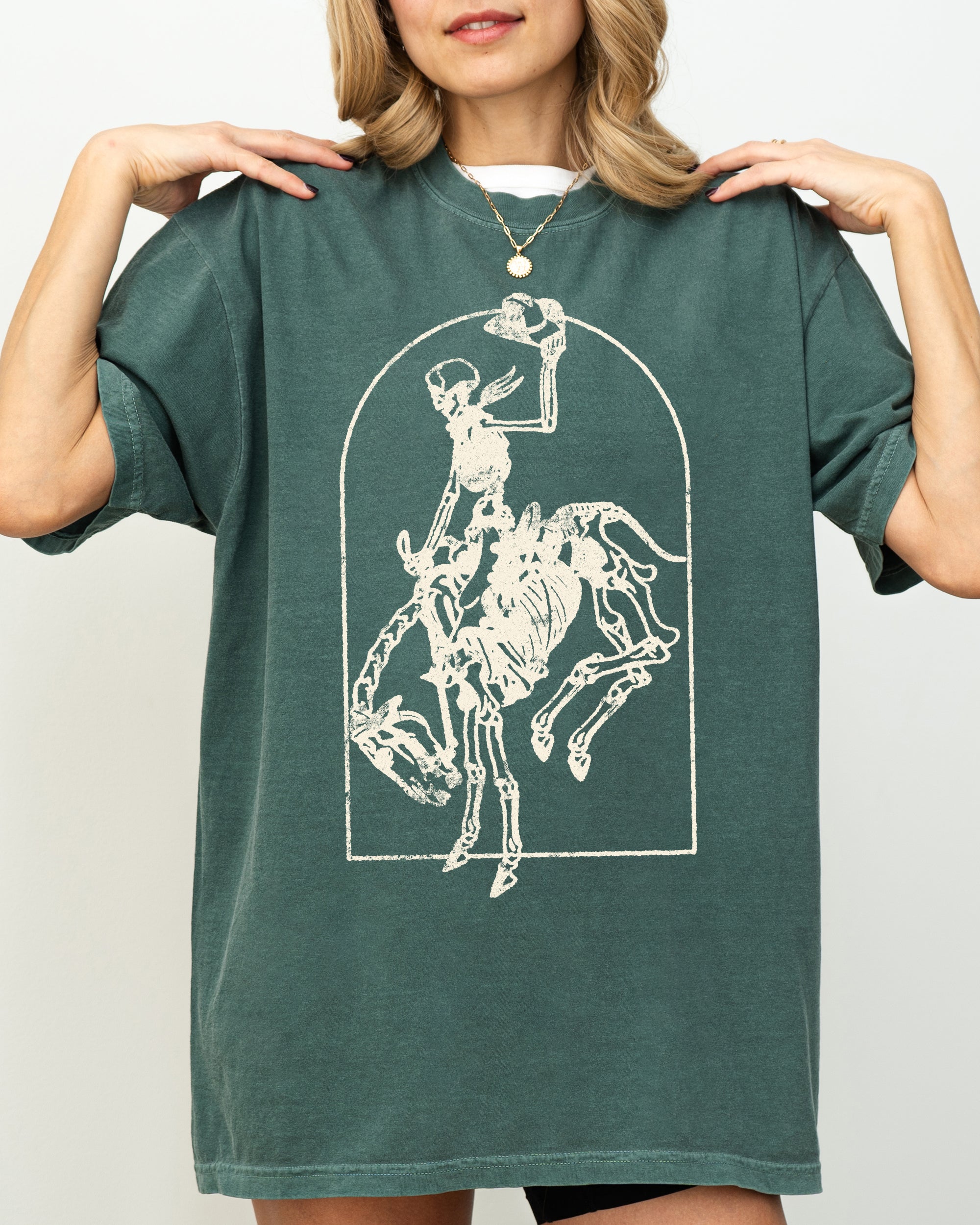 Skeleton Rodeo Rider Cowboy Horse Bronco Western Country Vintage Comfort Colors Tee