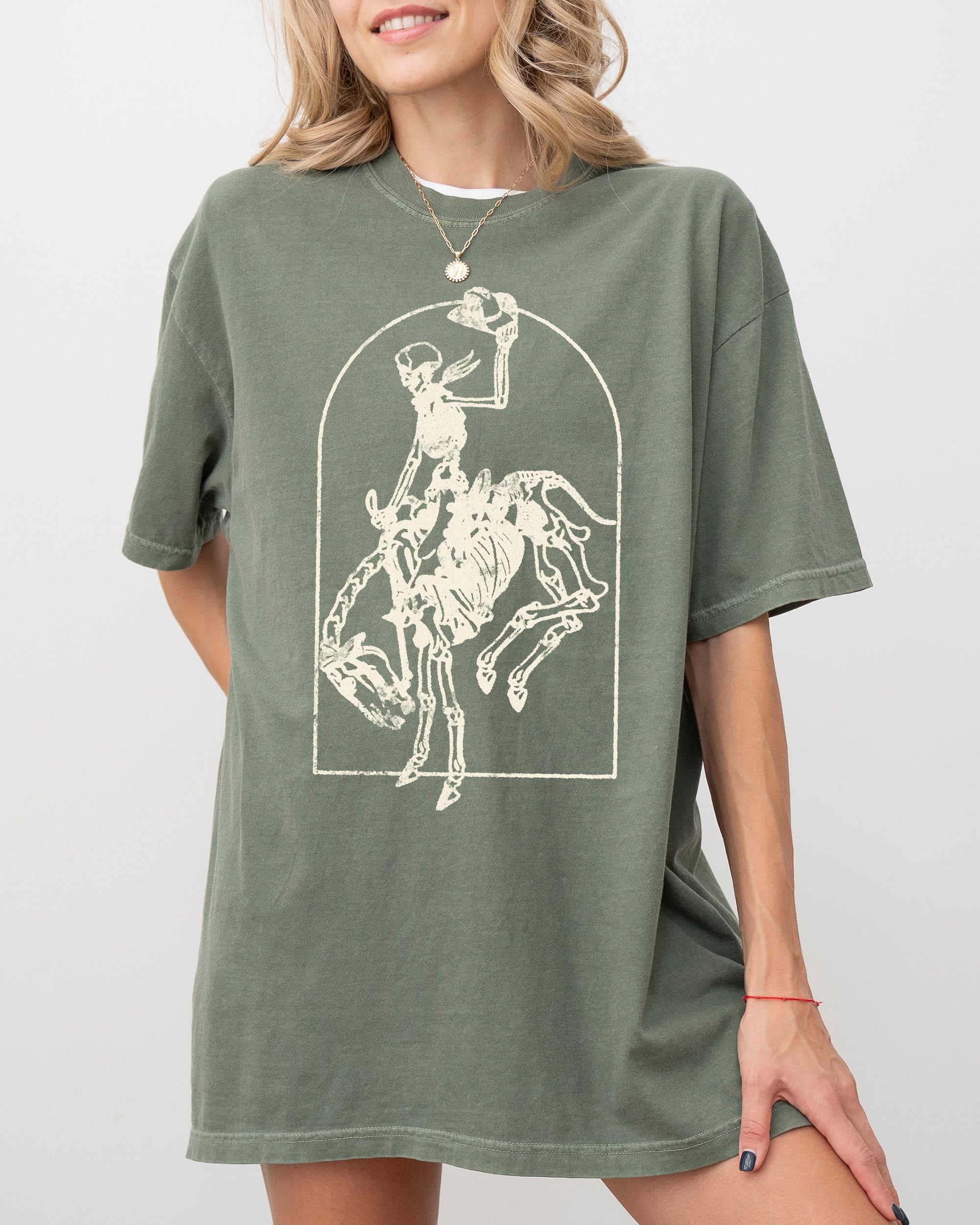 Skeleton Rodeo Rider Cowboy Horse Bronco Western Country Vintage Comfort Colors Tee