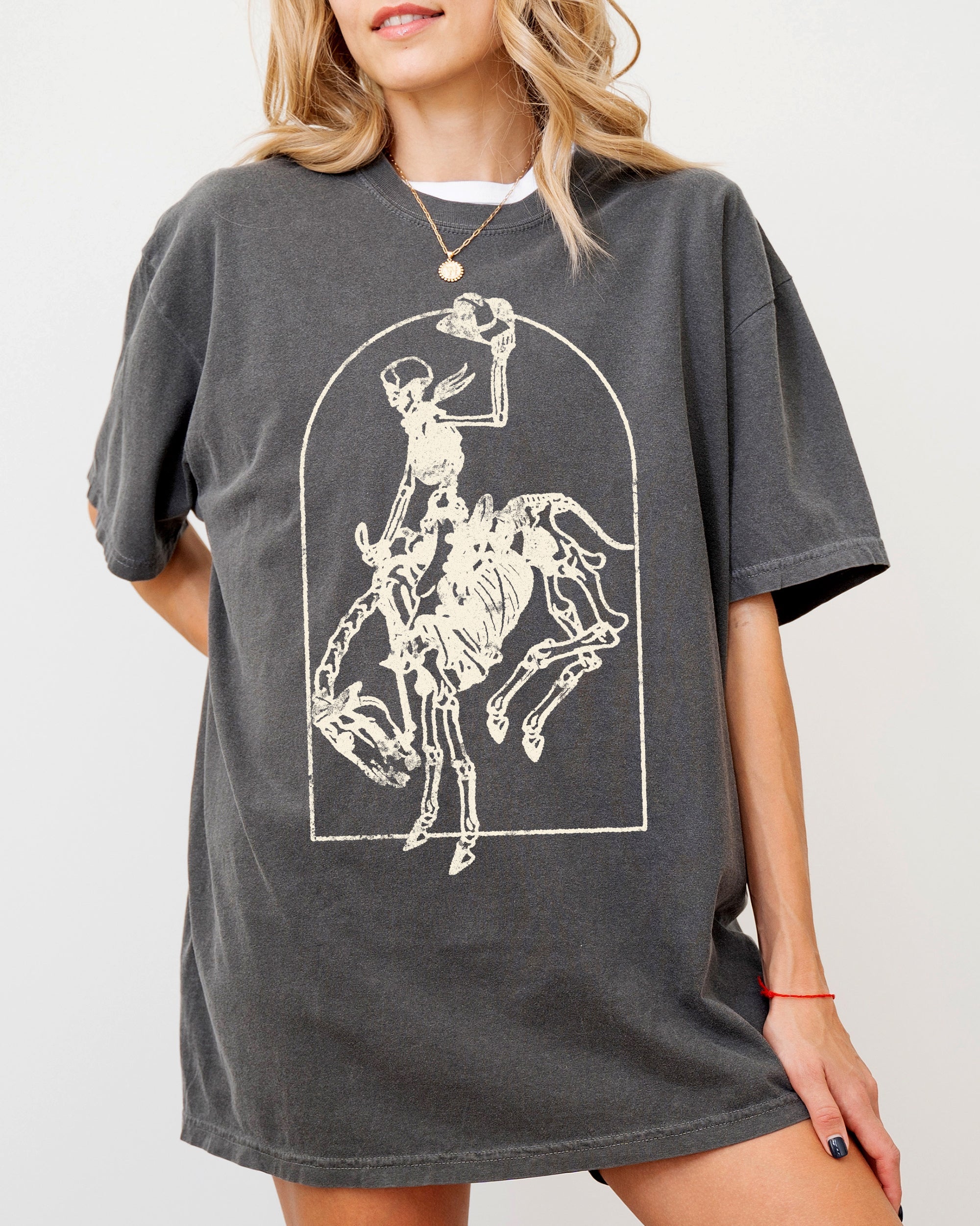 Skeleton Rodeo Rider Cowboy Horse Bronco Western Country Vintage Comfort Colors Tee