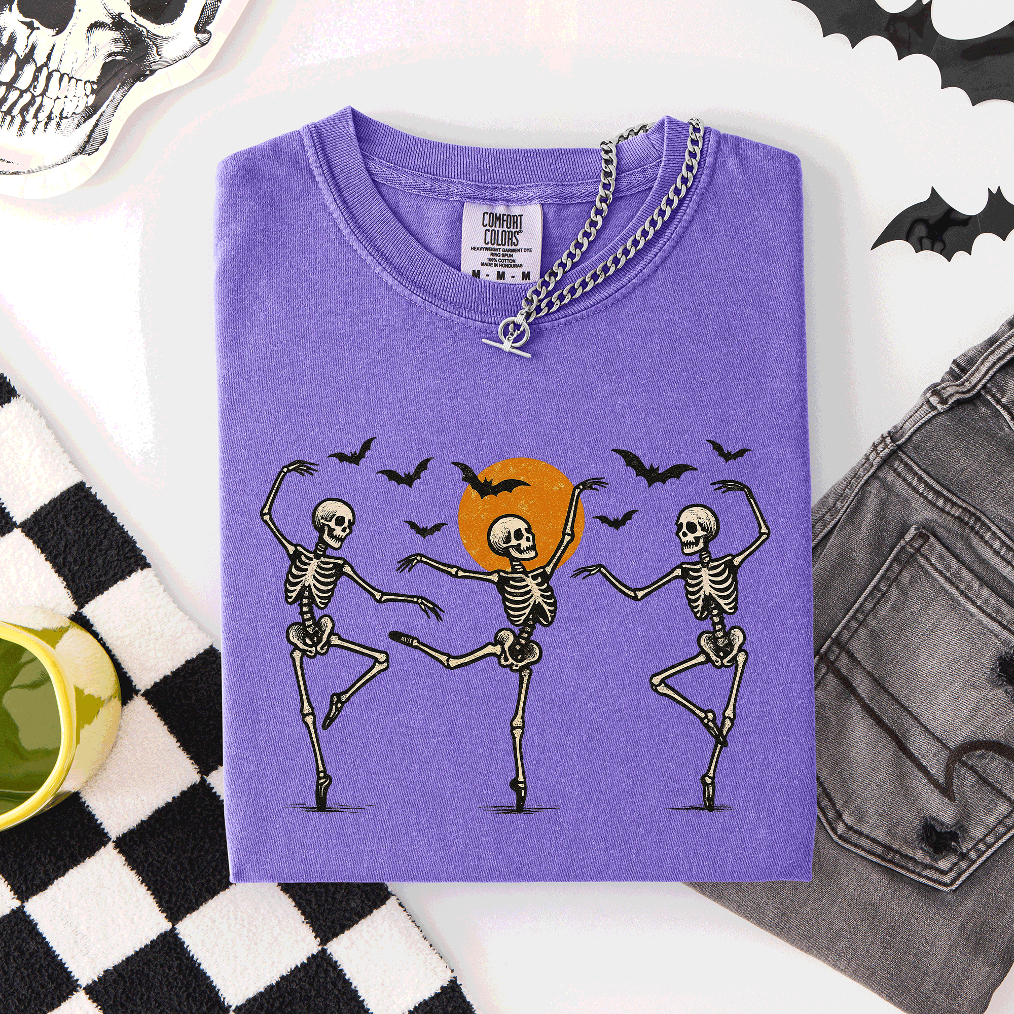 Skeleton Dancers Halloween Night Parade Of Spooky Silhouettes Comfort Colors Tee