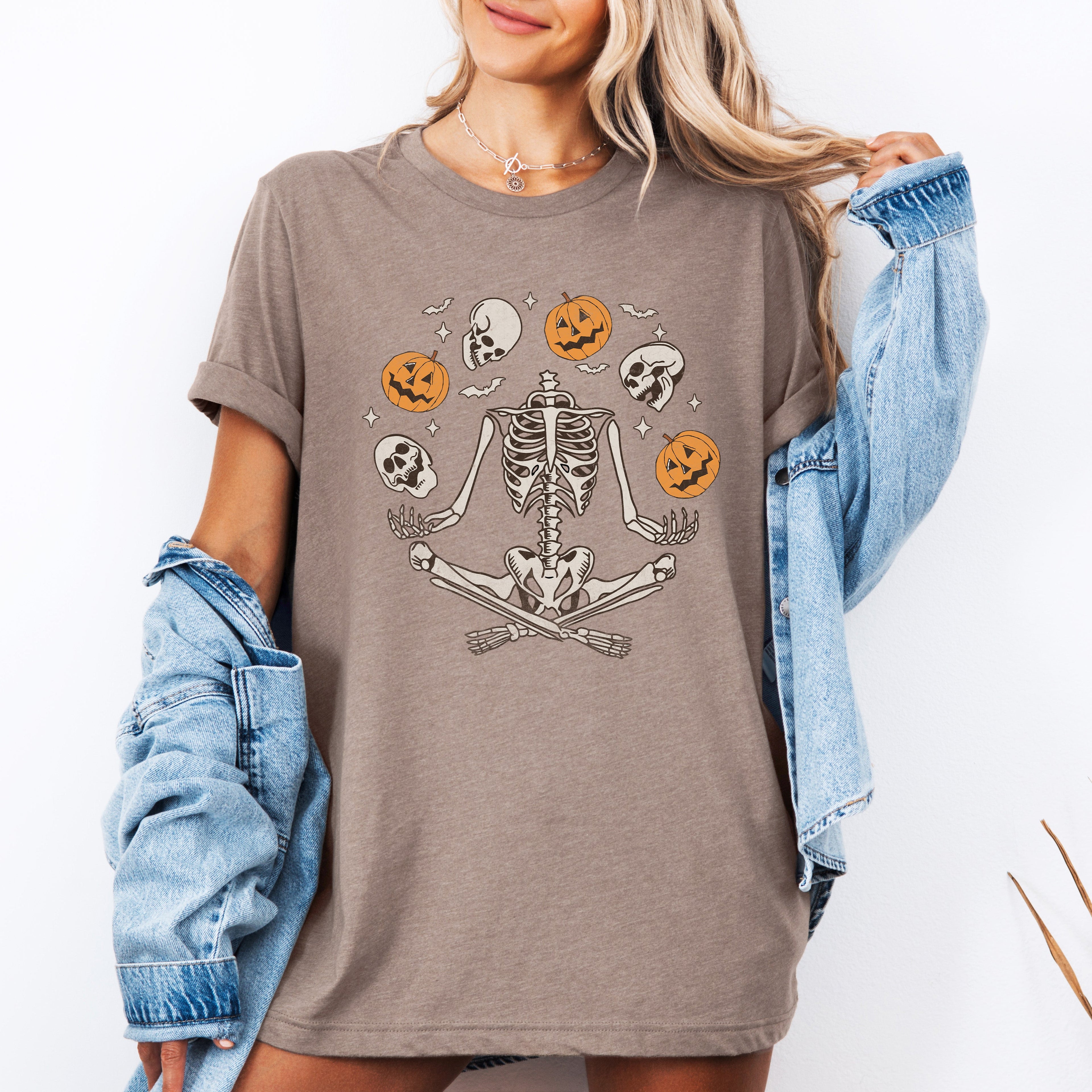 Skeleton Dancers Juggling Jack-O-Lanterns In Halloween Night Parade Of Spooky Fun Graphic Tee