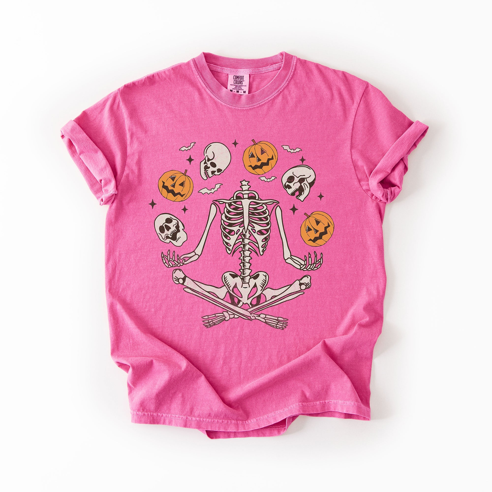 Skeleton Juggling Halloween Jack O Lantern Artwork Featuring Retro Vibes Comfort Colors Tee