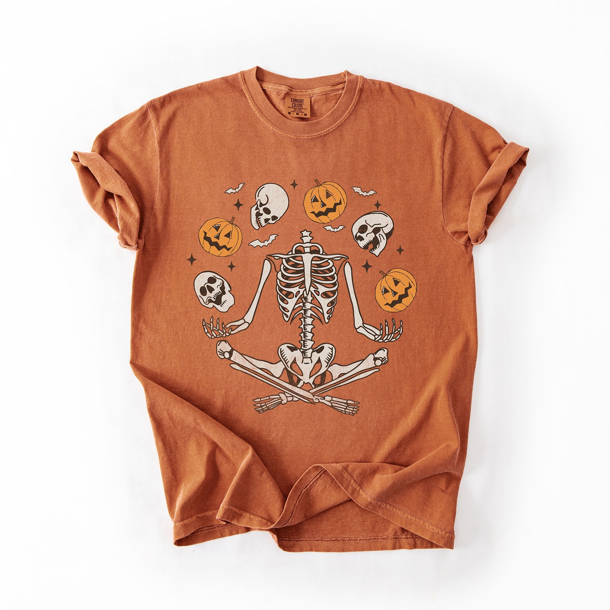 Skeleton Juggling Halloween Jack O Lantern Artwork Featuring Retro Vibes Comfort Colors Tee