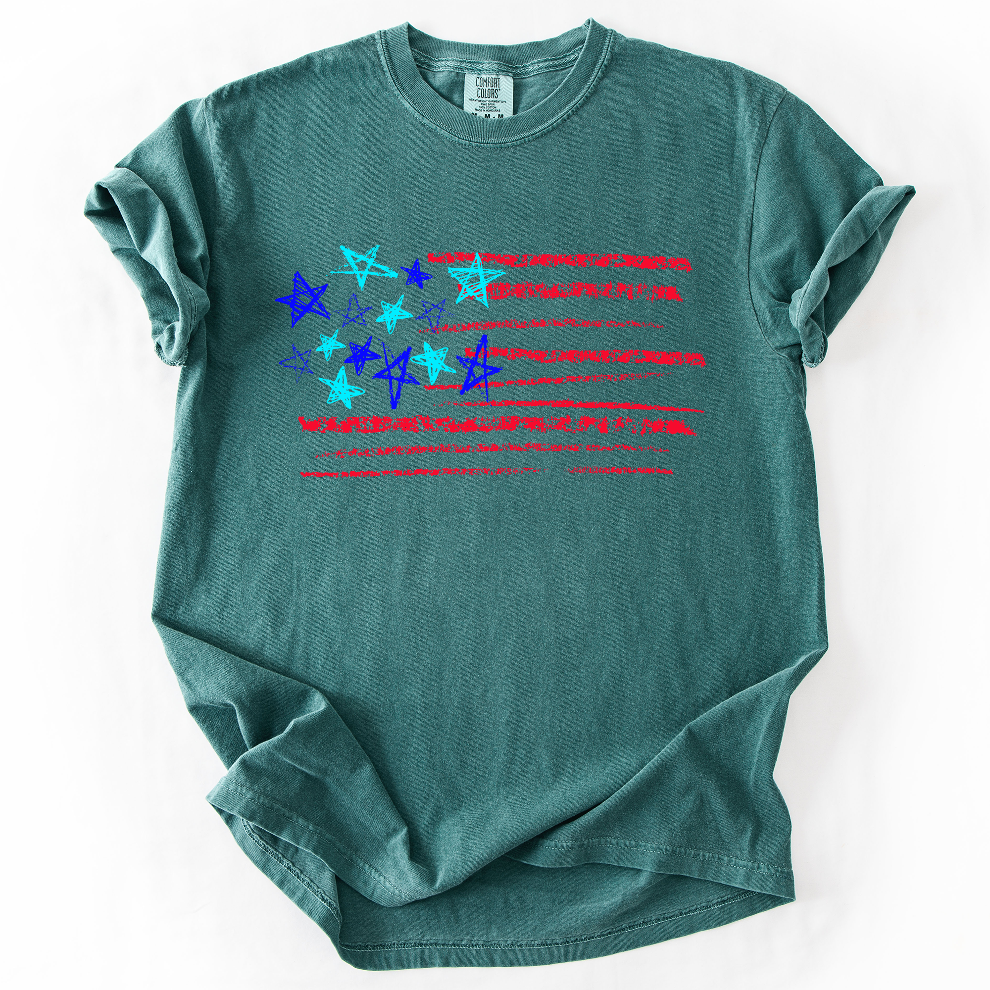 Sketched Flag Fourth Of July America Patriotic USA Sketch Vintage Style Comfort Colors Tee