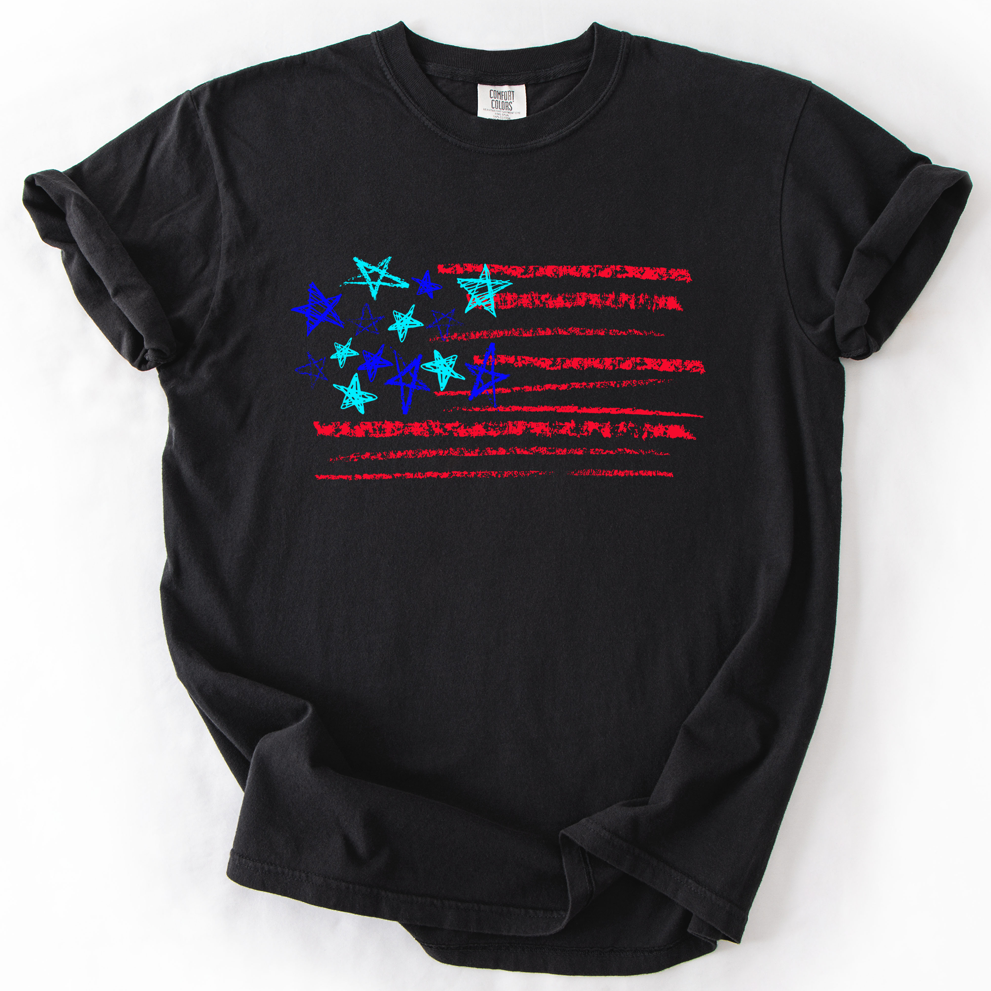 Sketched Flag Fourth Of July America Patriotic USA Sketch Vintage Style Comfort Colors Tee