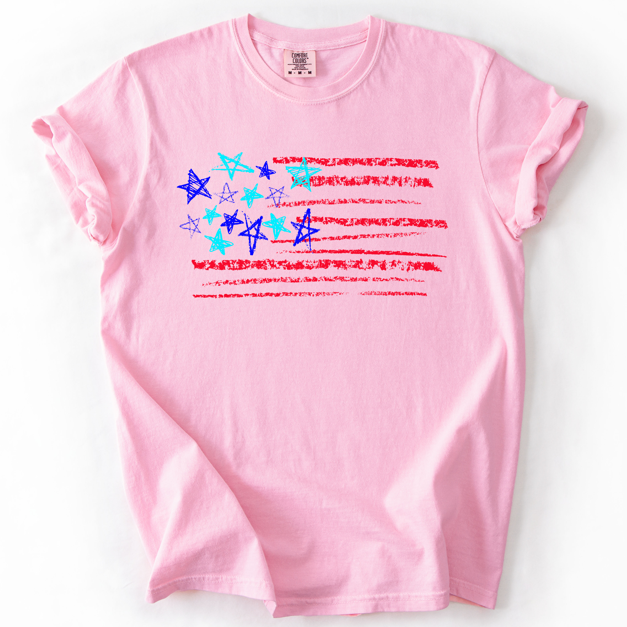 Sketched Flag Fourth Of July America Patriotic USA Sketch Vintage Style Comfort Colors Tee