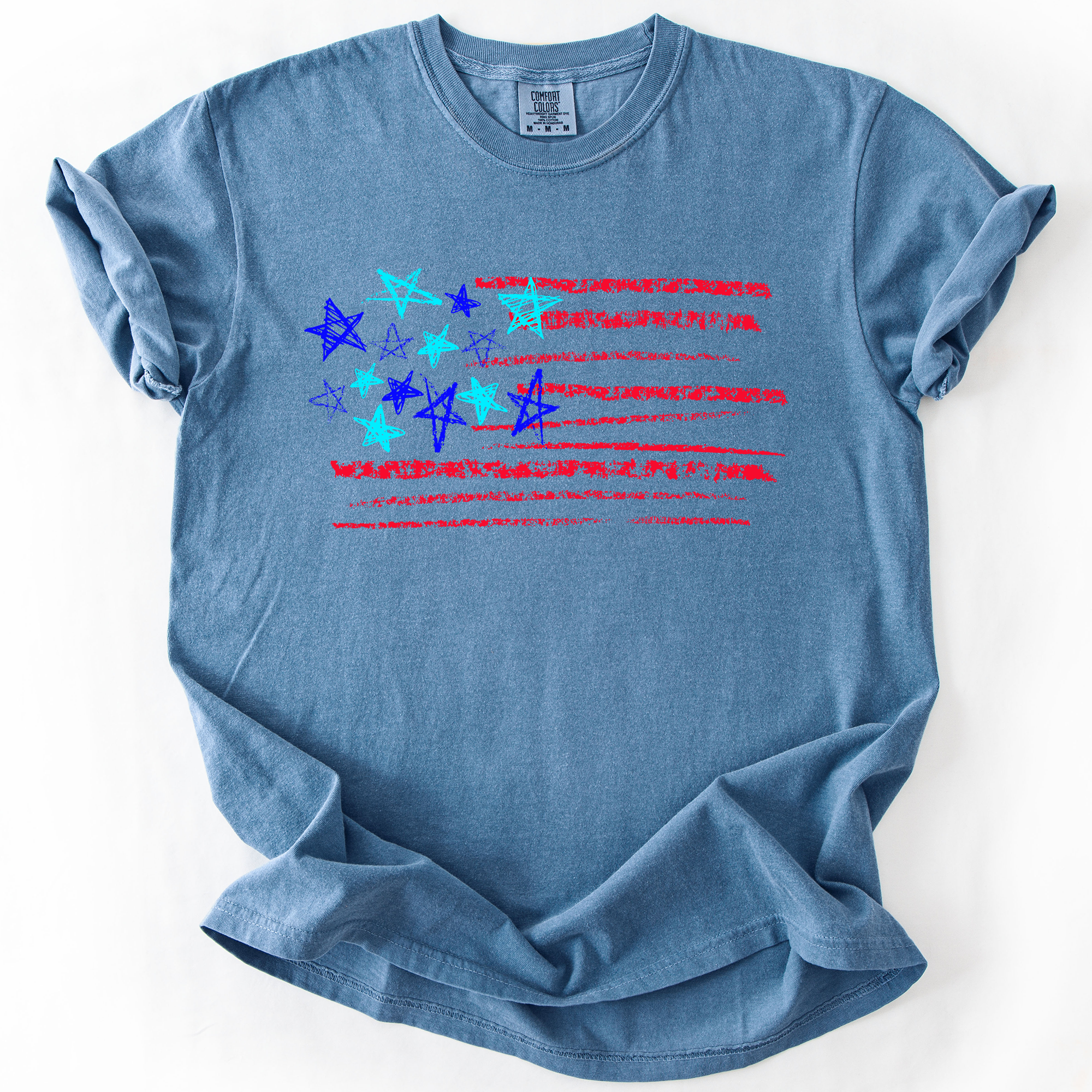Sketched Flag Fourth Of July America Patriotic USA Sketch Vintage Style Comfort Colors Tee
