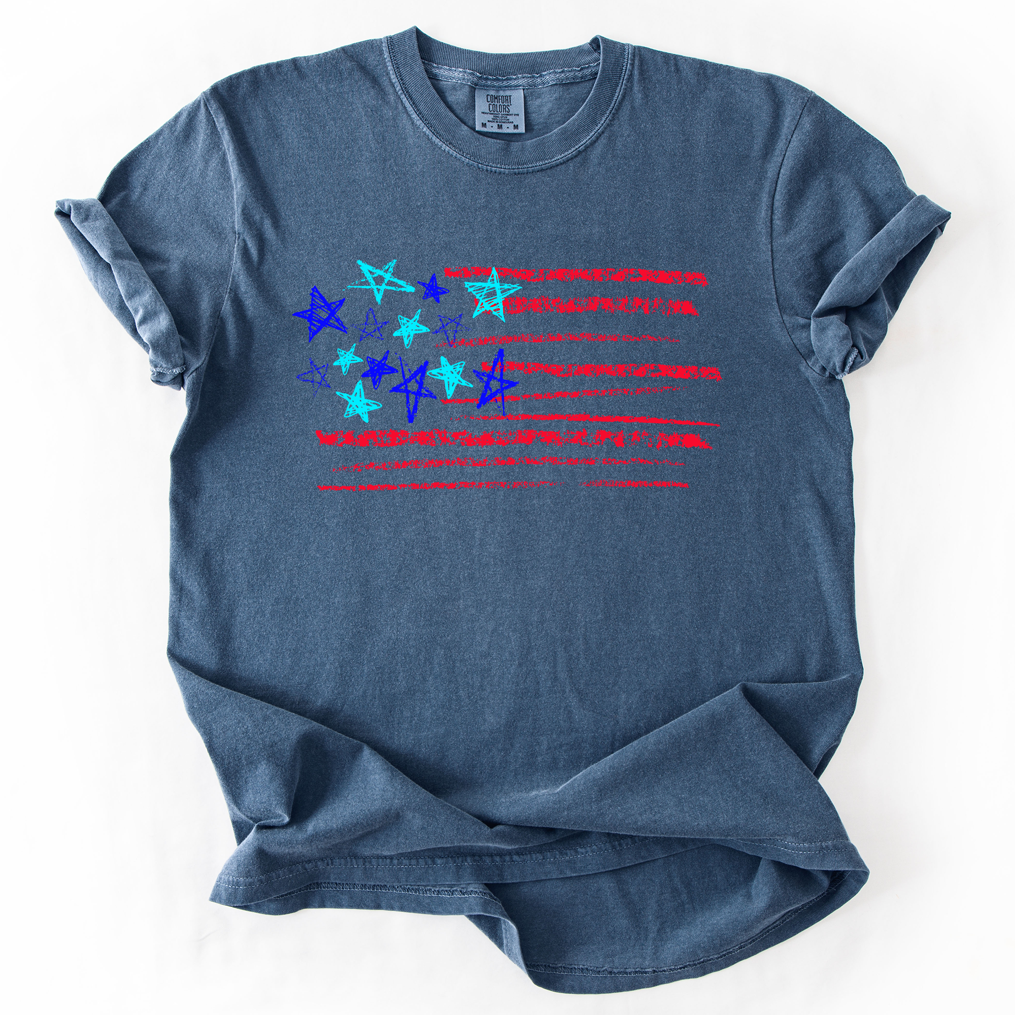 Sketched Flag Fourth Of July America Patriotic USA Sketch Vintage Style Comfort Colors Tee