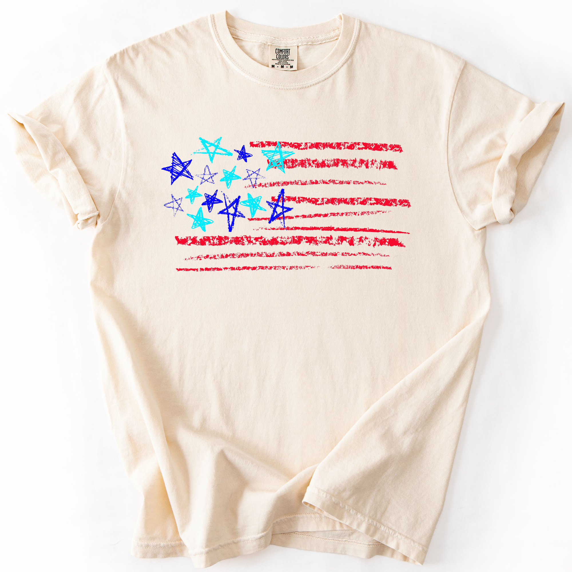 Sketched Flag Fourth Of July America Patriotic USA Sketch Vintage Style Comfort Colors Tee