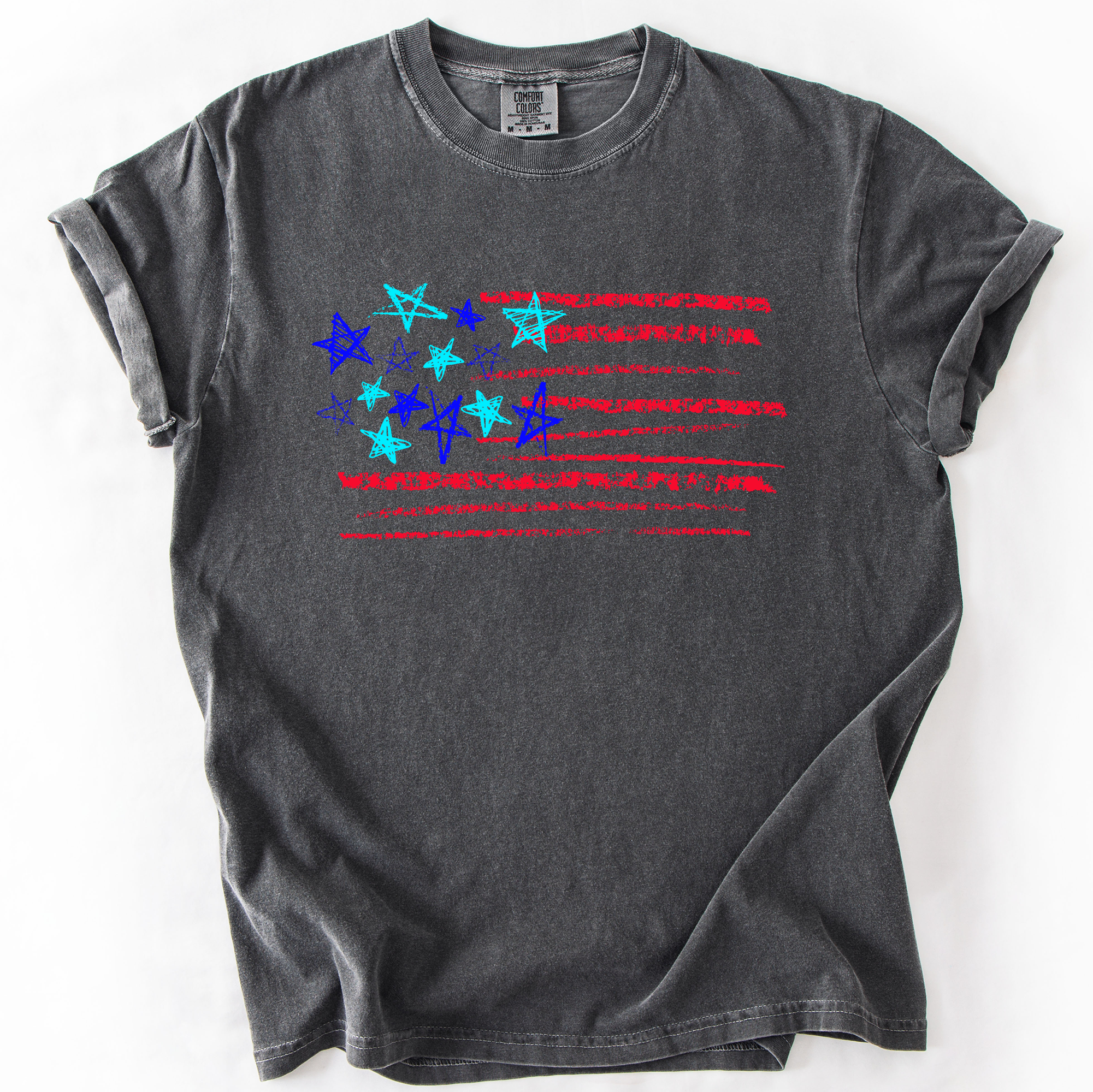Sketched Flag Fourth Of July America Patriotic USA Sketch Vintage Style Comfort Colors Tee