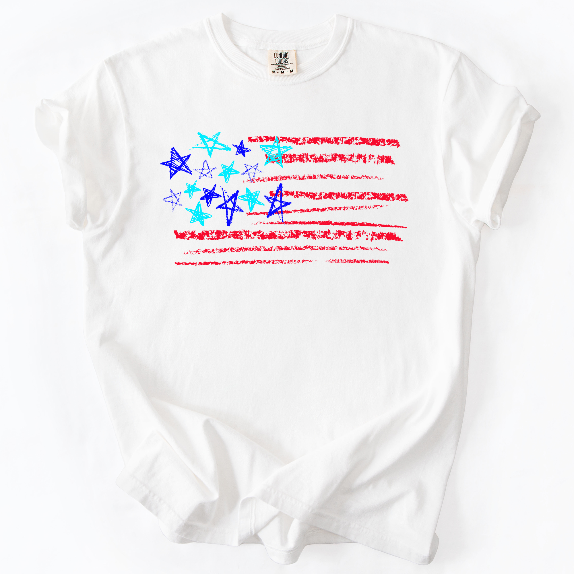 Sketched Flag Fourth Of July America Patriotic USA Sketch Vintage Style Comfort Colors Tee