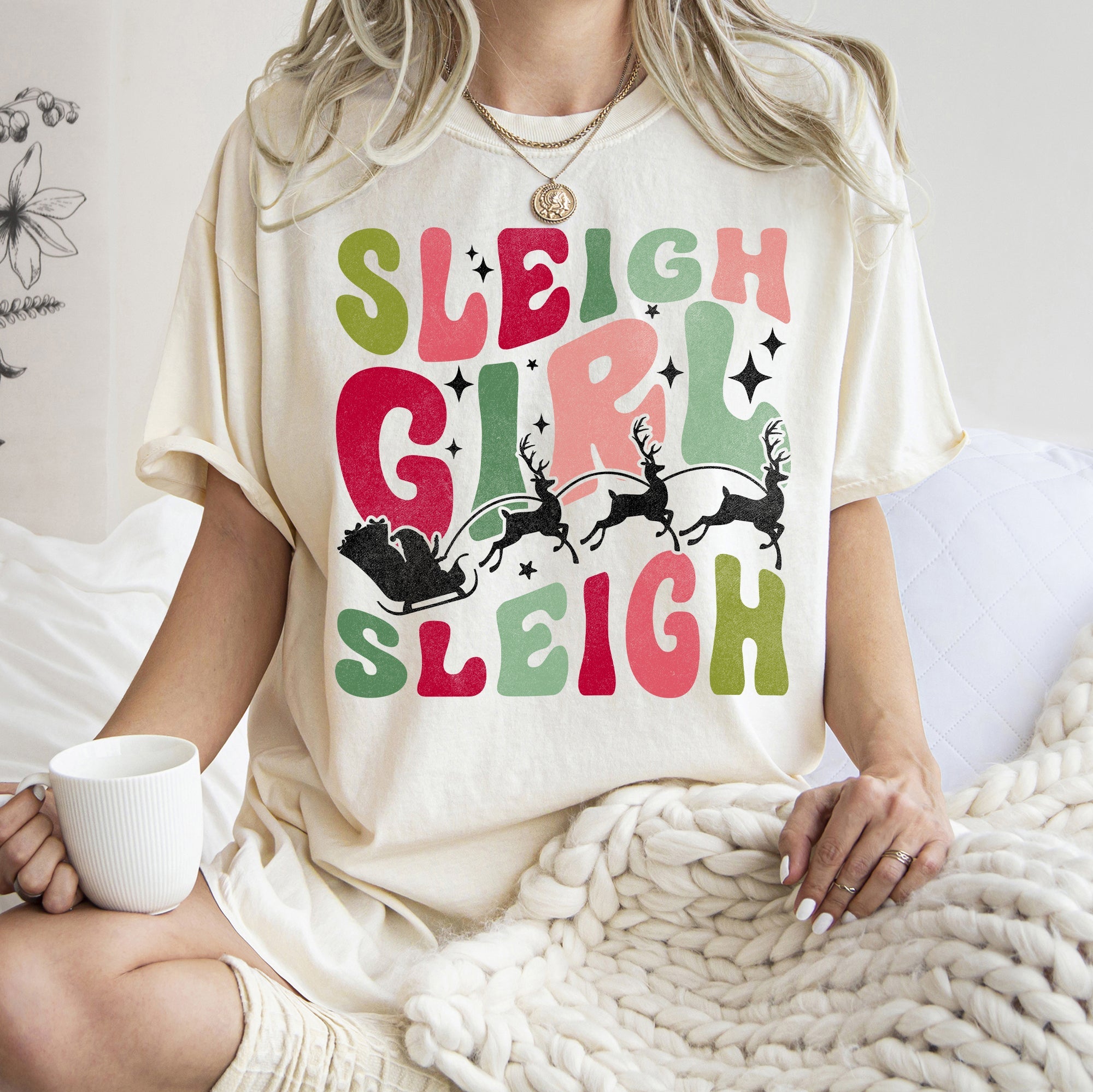 Sleigh Girl Sleigh Santa Christmas Retro Vintage Inspired Holiday Cheer Edition Comfort Colors Tee