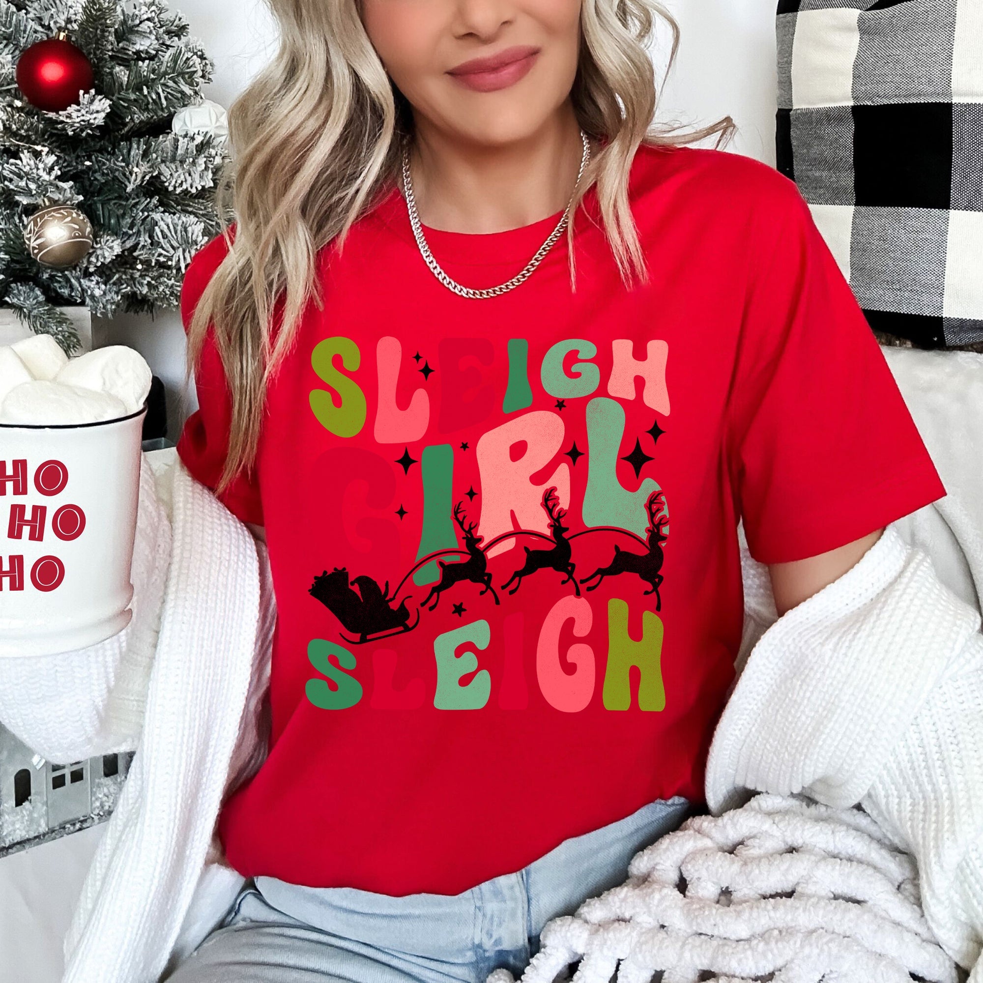Sleigh Girl Sleigh Santa Christmas Retro Holiday Joy Classic Vintage Inspired Graphic Tee