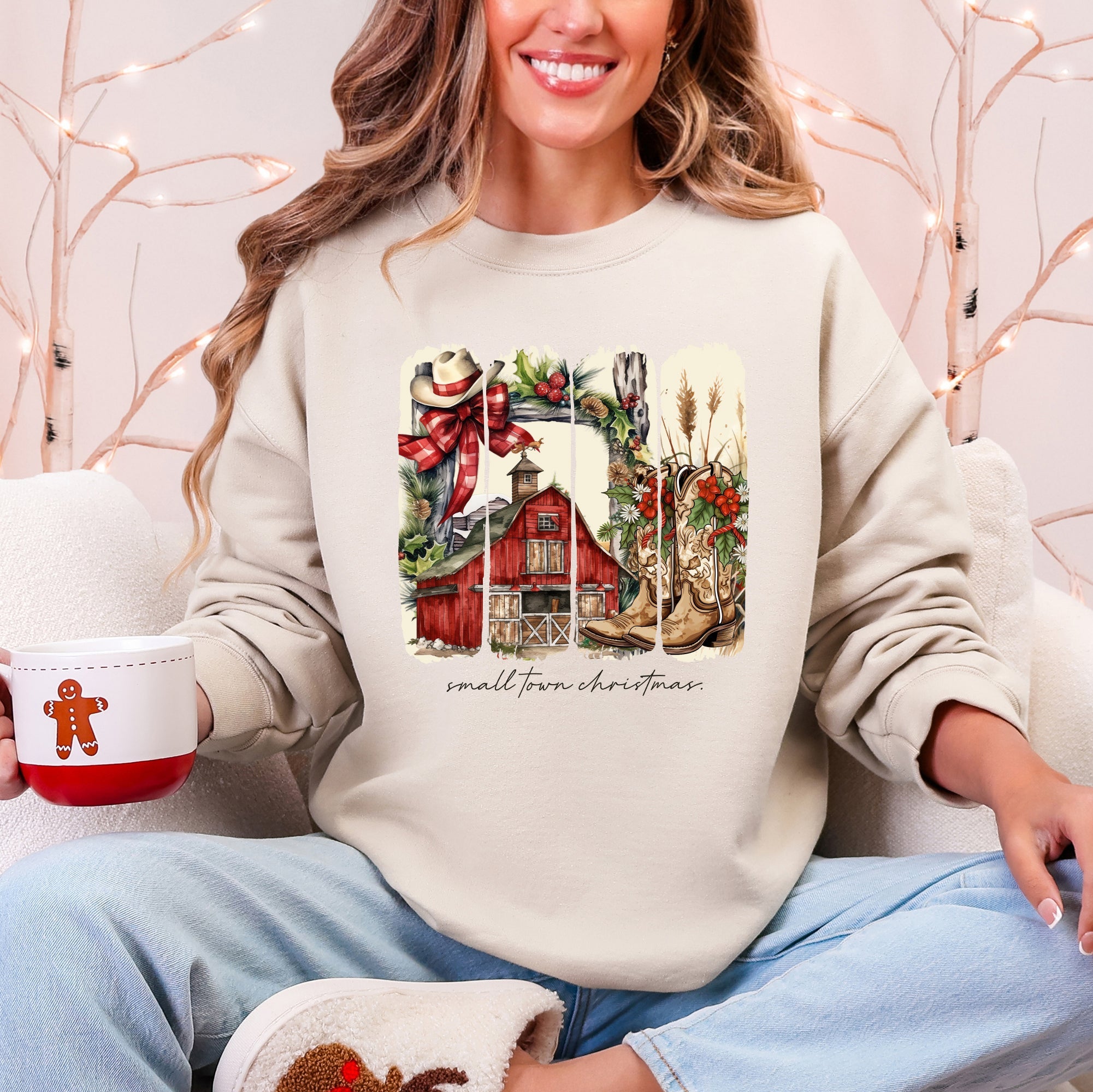 Small Town Christmas, Country, Farm Life, Santa Cozy Holiday Festive Farmhouse Charm Sweatshirt