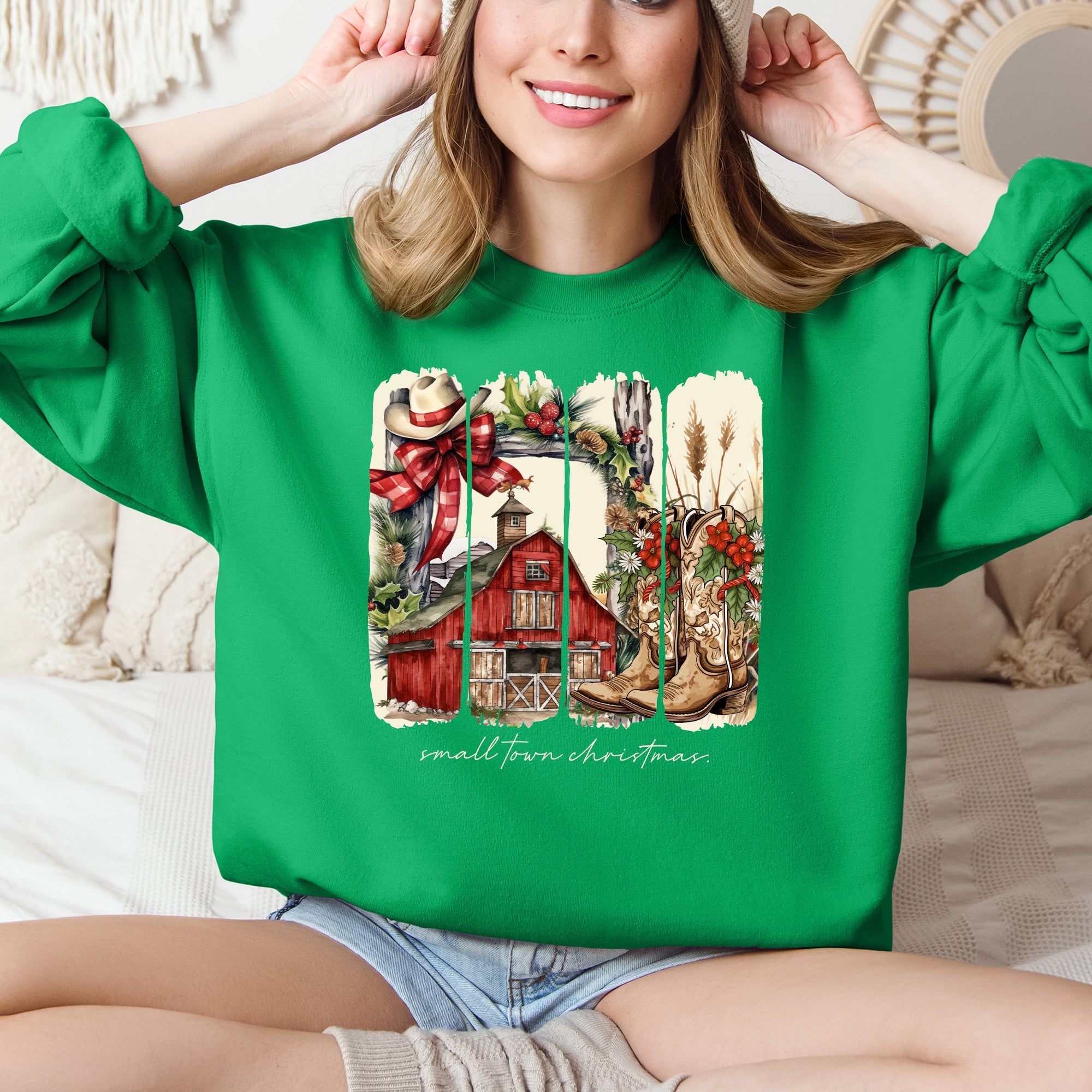 Small Town Christmas, Country, Farm Life, Santa Cozy Holiday Festive Farmhouse Charm Sweatshirt