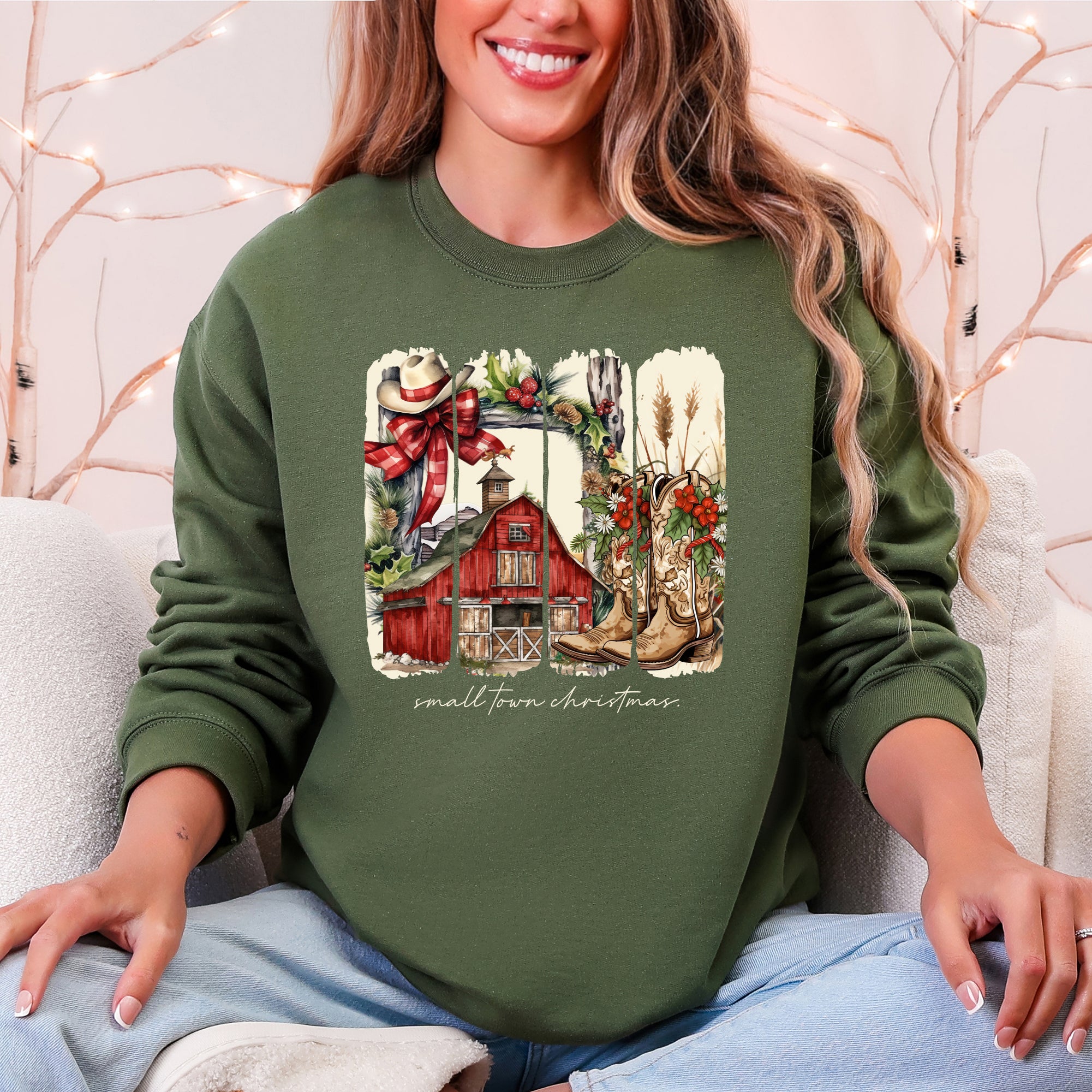 Small Town Christmas, Country, Farm Life, Santa Cozy Holiday Festive Farmhouse Charm Sweatshirt
