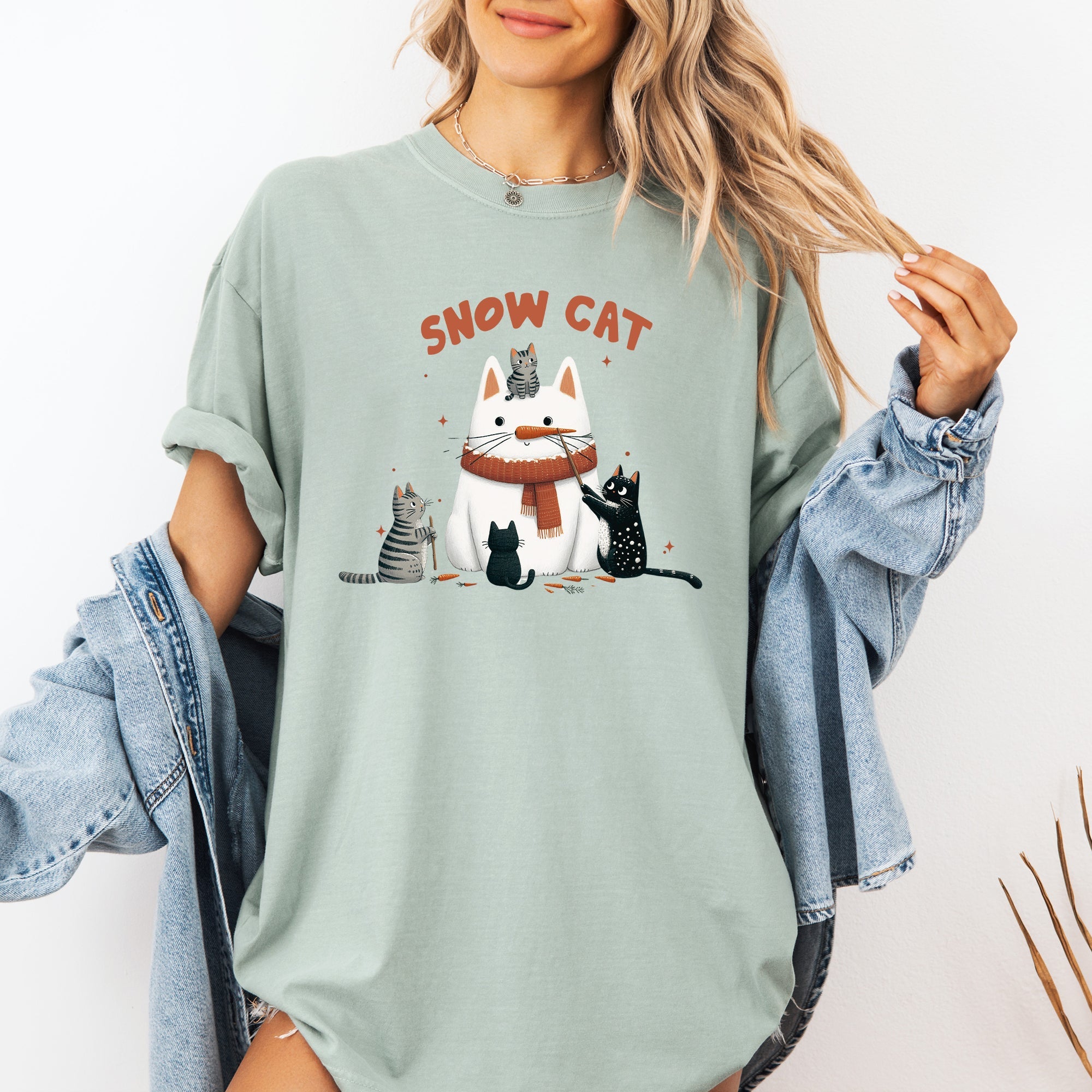 Snow Cat Snowman Cats Christmas Winter Cozy Edition Vintage Inspired Comfort Colors Tee