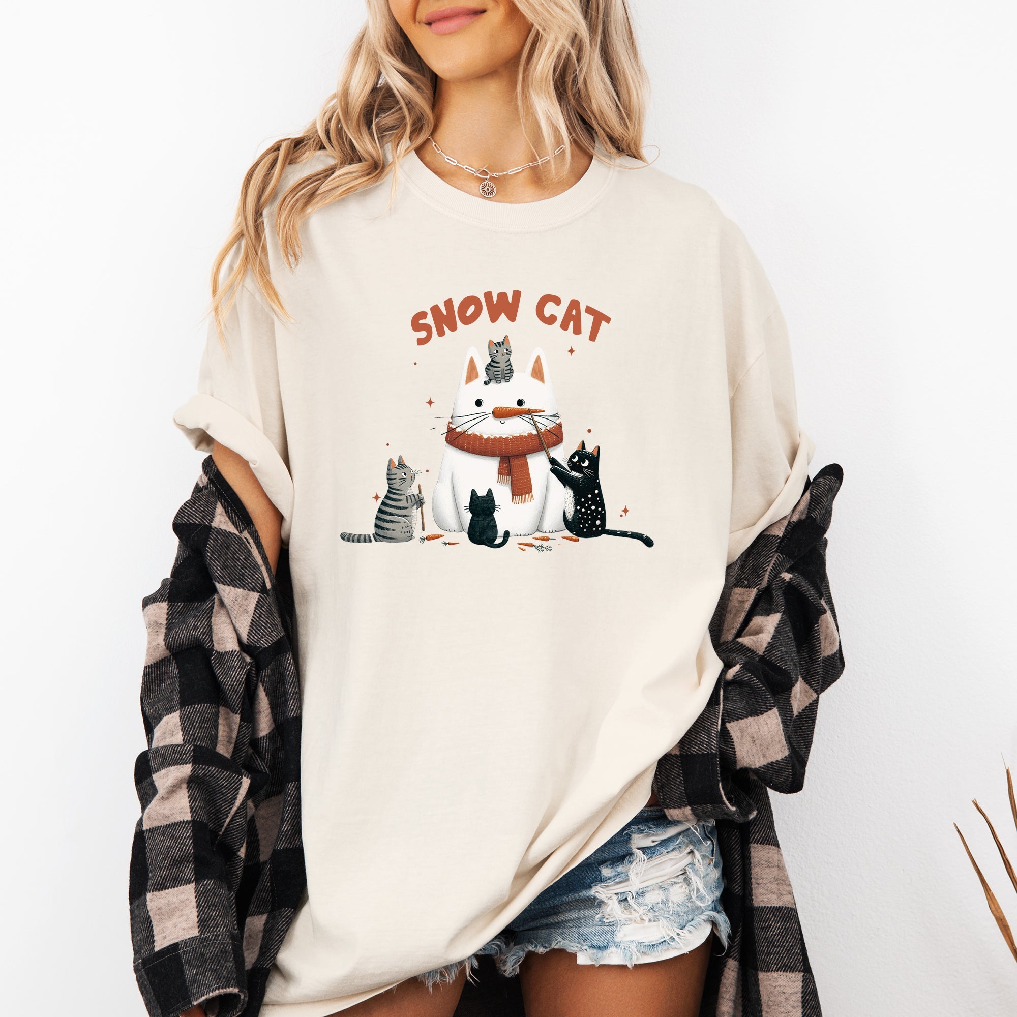 Snow Cat Snowman Cats Christmas Winter Cozy Edition Vintage Inspired Comfort Colors Tee