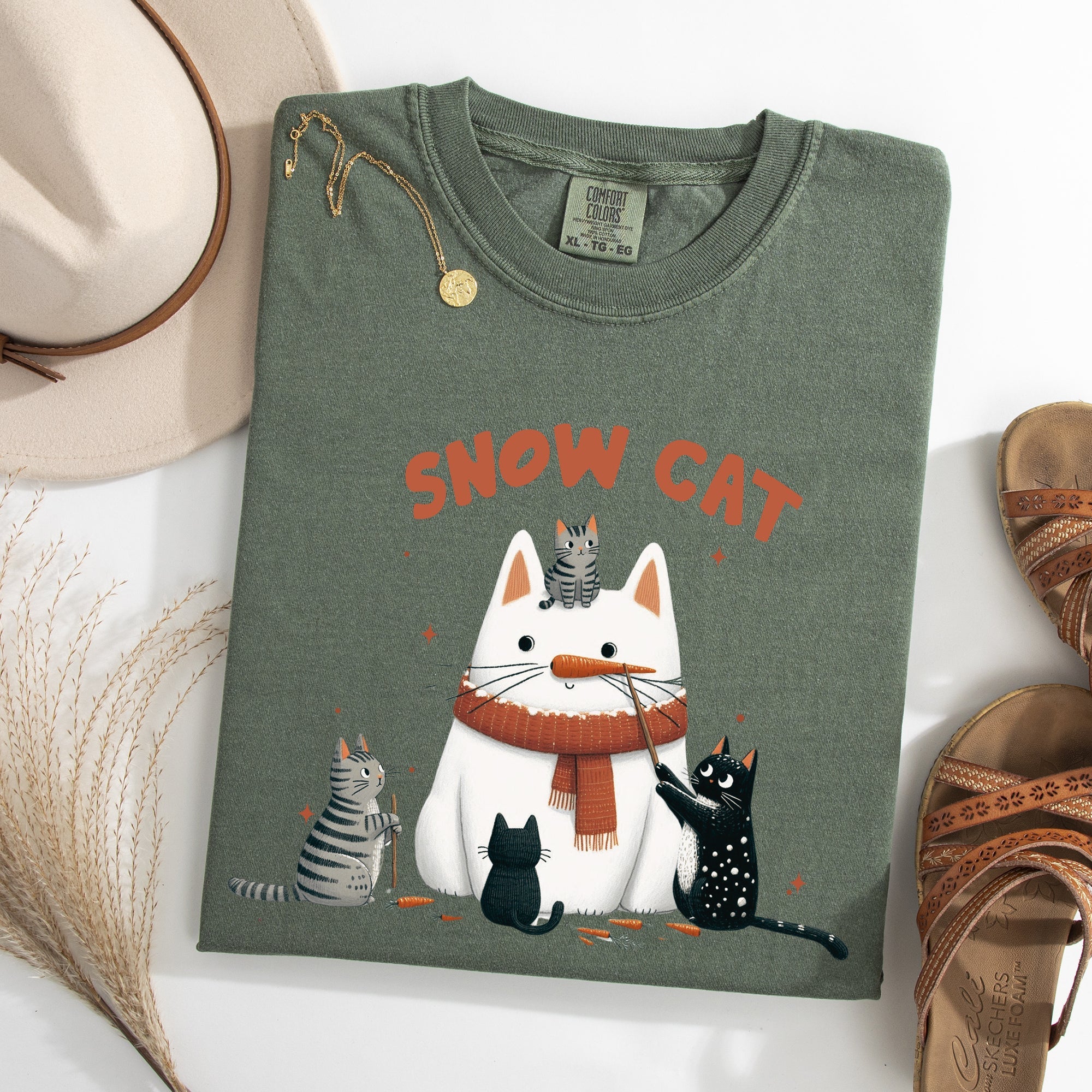 Snow Cat Snowman Cats Christmas Winter Cozy Edition Vintage Inspired Comfort Colors Tee