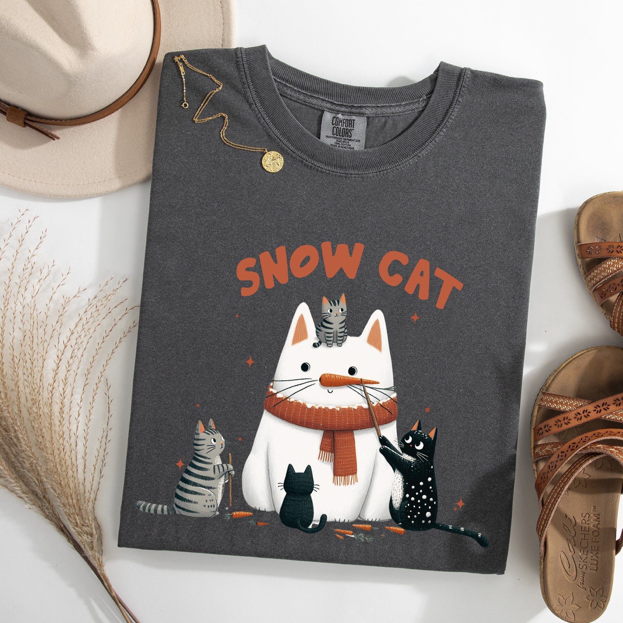 Snow Cat Snowman Cats Christmas Winter Cozy Edition Vintage Inspired Comfort Colors Tee