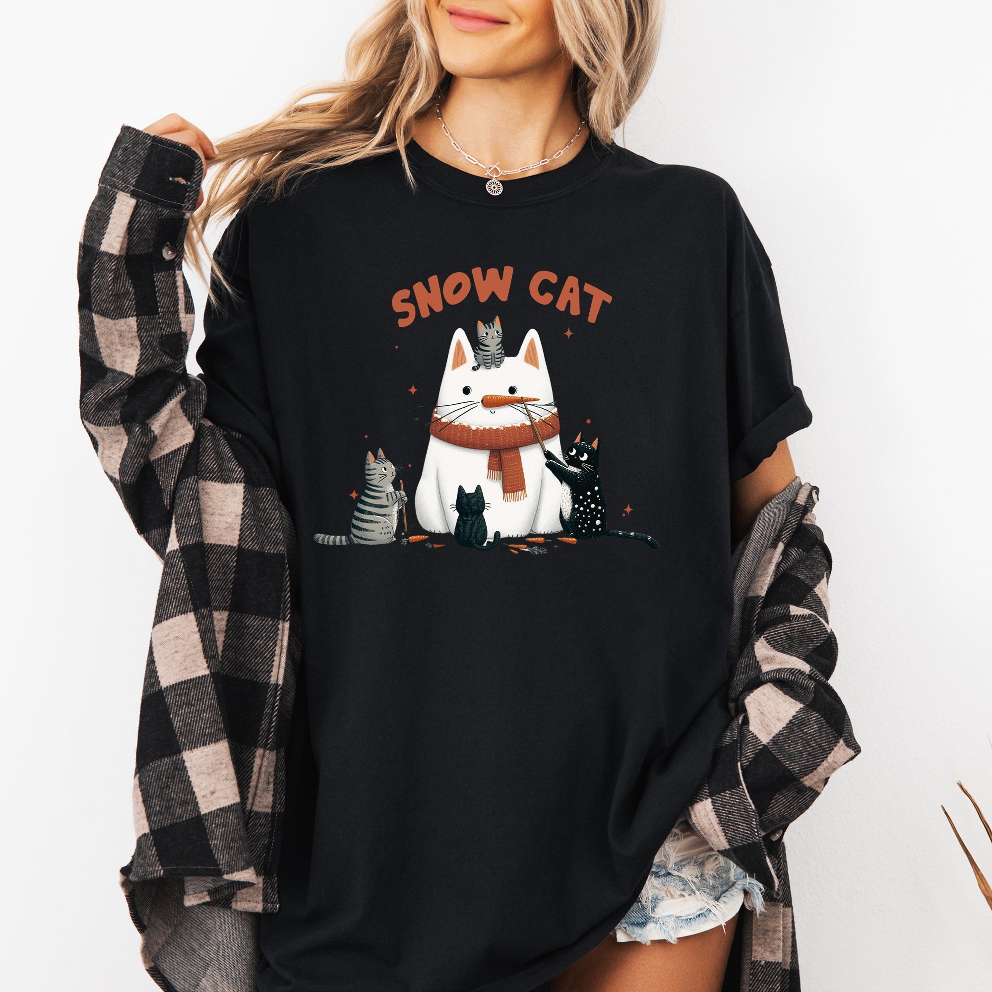 Snow Cat Snowman Cats Christmas Winter Cozy Edition Vintage Inspired Comfort Colors Tee
