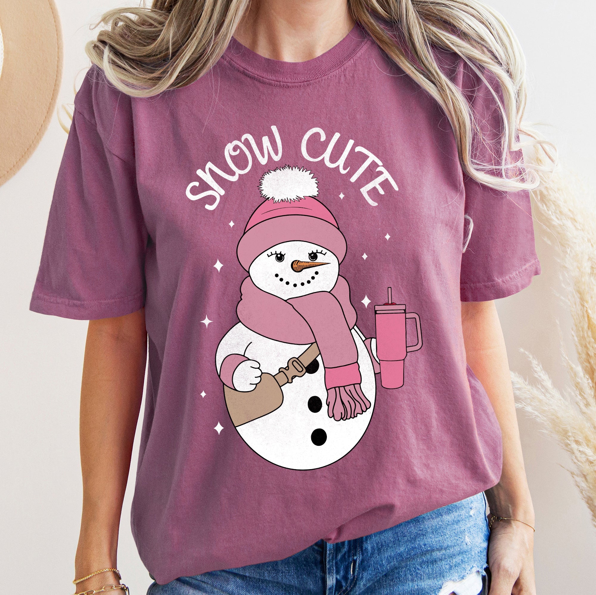 Snow Cute Bougie Snowman Christmas BooJee Cozy Vintage Festive Joyful Comfort Colors Tee