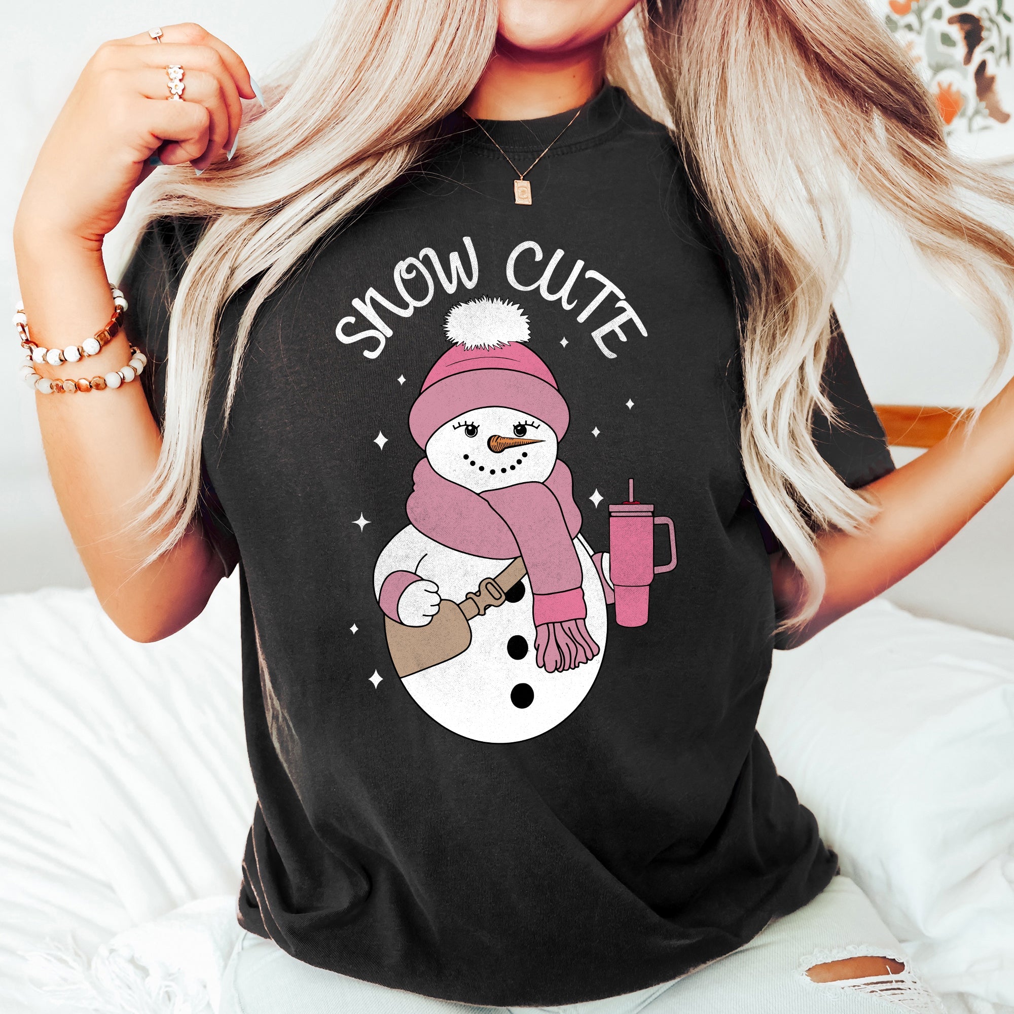 Snow Cute Bougie Snowman Christmas BooJee Cozy Vintage Festive Joyful Comfort Colors Tee