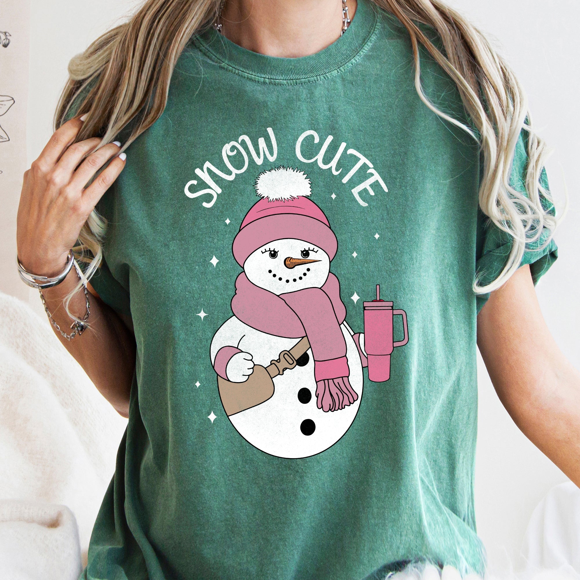 Snow Cute Bougie Snowman Christmas BooJee Cozy Vintage Festive Joyful Comfort Colors Tee