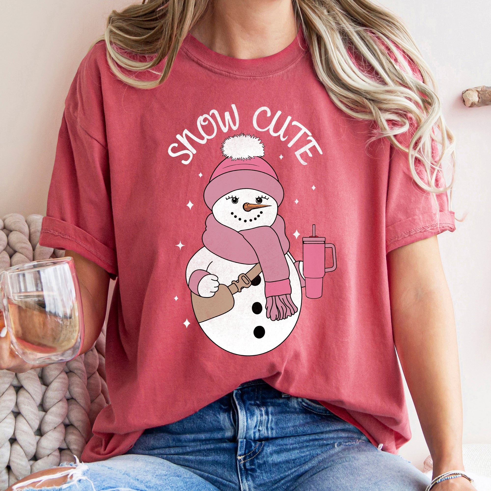 Snow Cute Bougie Snowman Christmas BooJee Cozy Vintage Festive Joyful Comfort Colors Tee