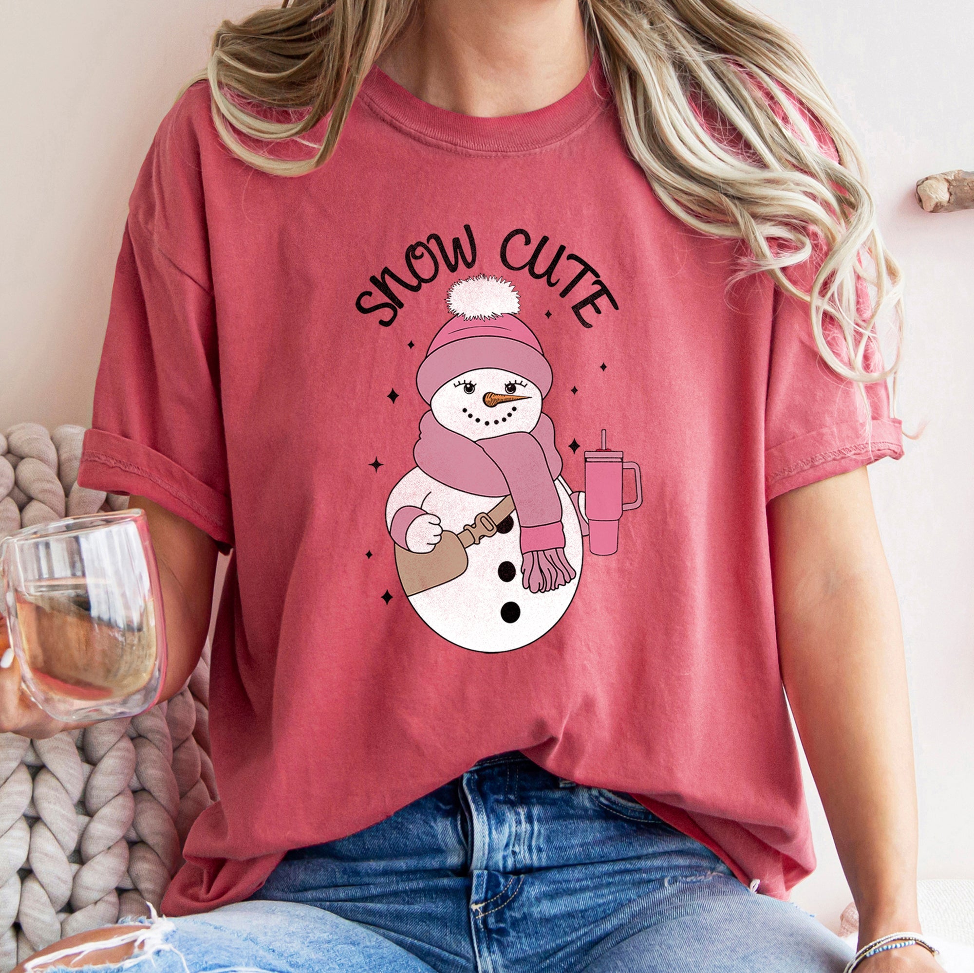 Snow Cute Bougie Snowman Christmas BooJee Cozy Vintage Festive Joyful Comfort Colors Tee